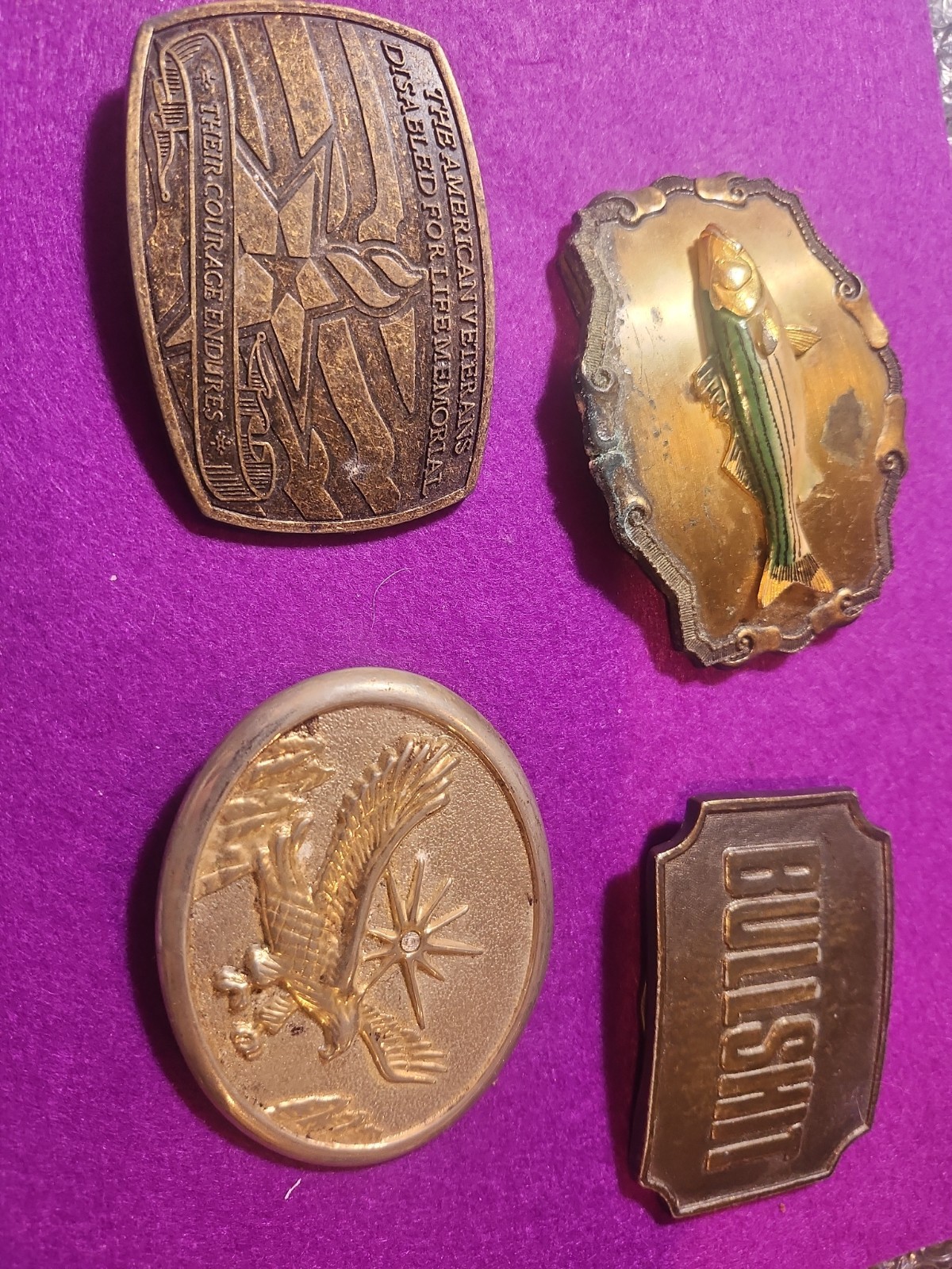 Assorted Belt Buckles Fish, Bull##$^ Am Vets, Eagle- Lot Of 4 1013