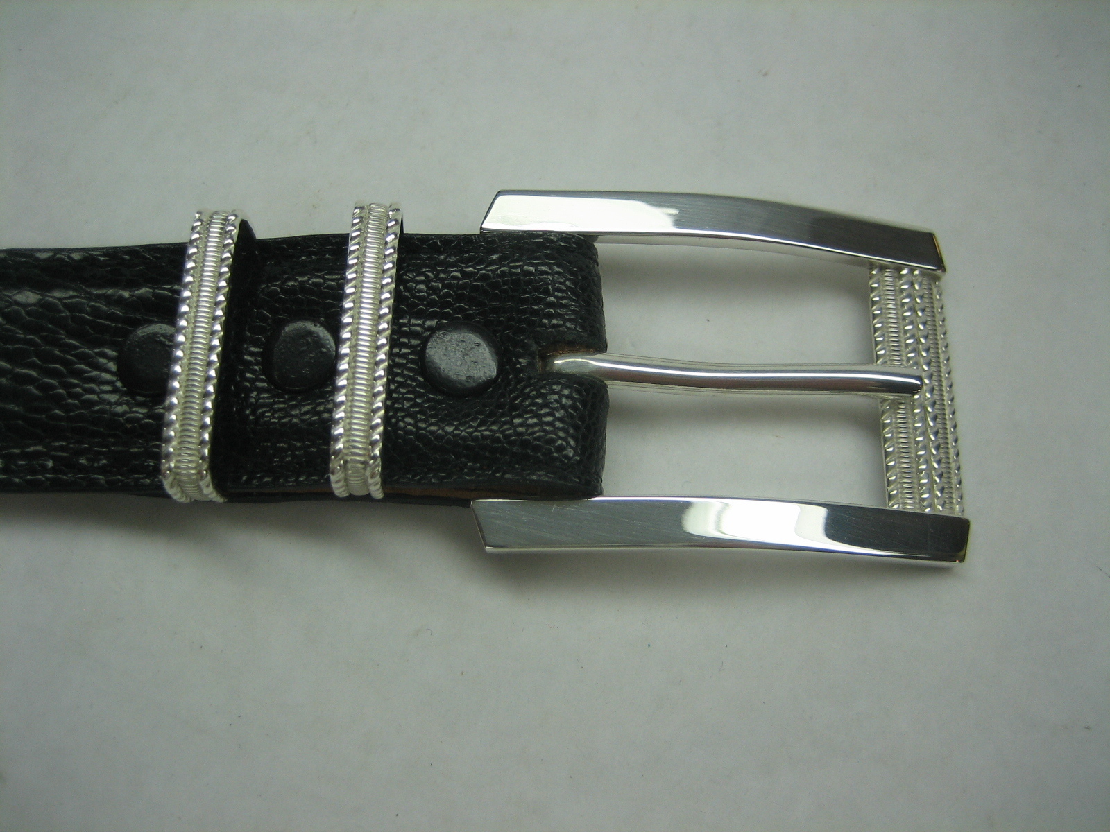 Sterling silver 925 buckle 2 loops w/Genuine Ostrich 30 mm belt shantpeter U.S.A