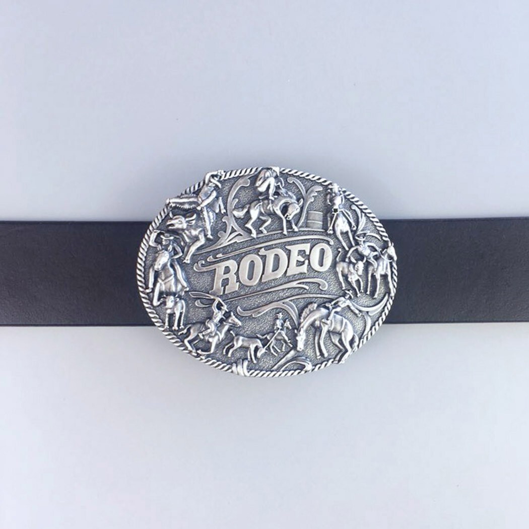 Vintage Silver Plated Rodeo Cowboy Man Western Belt Buckle Boucle de ceinture
