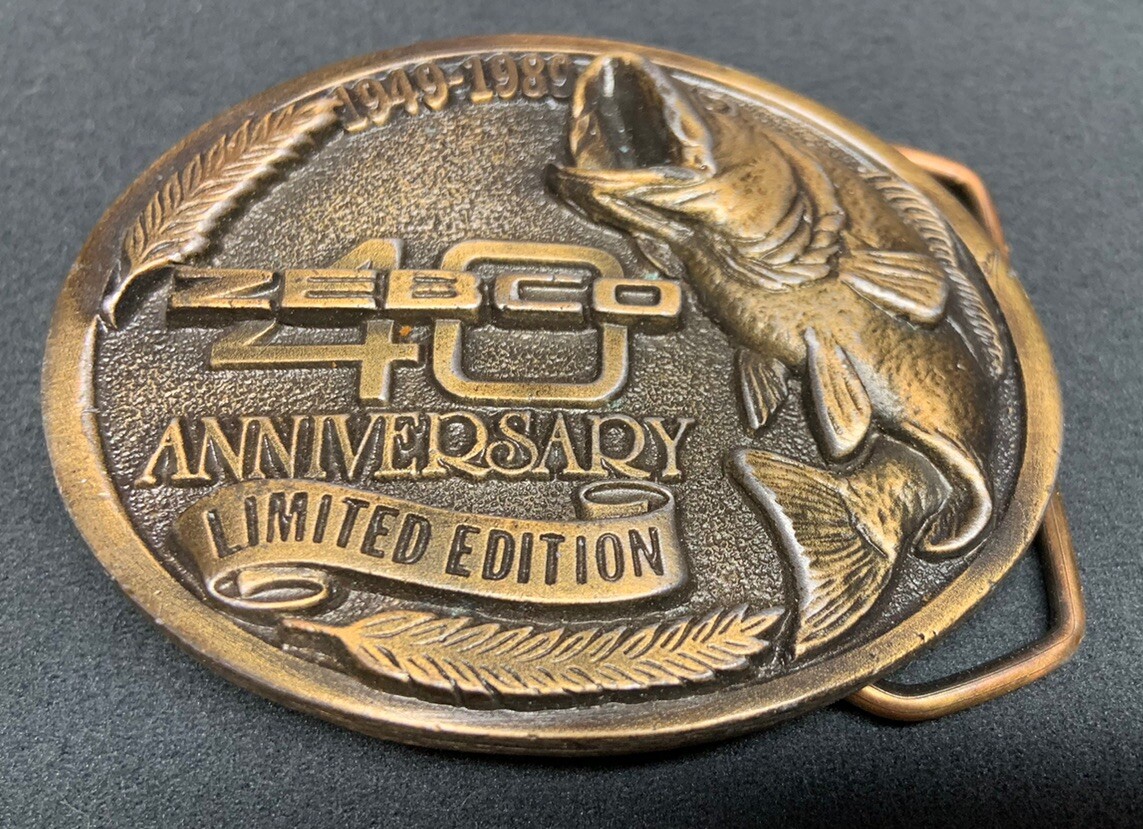 Zebco 40th Anniversary 1949-1989 Limited Edition Fish metal belt buckle