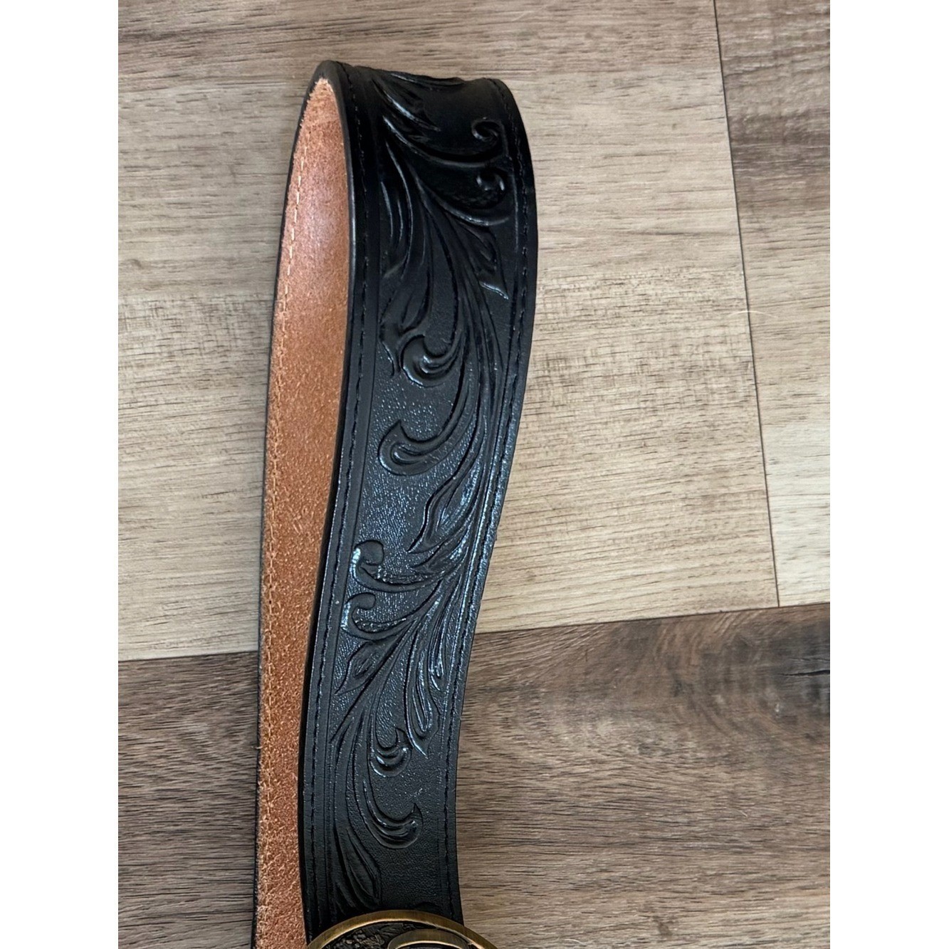 Tony lama Montana Silversmith Tooled Leather Belt California Buckle Mens 34 NWOT