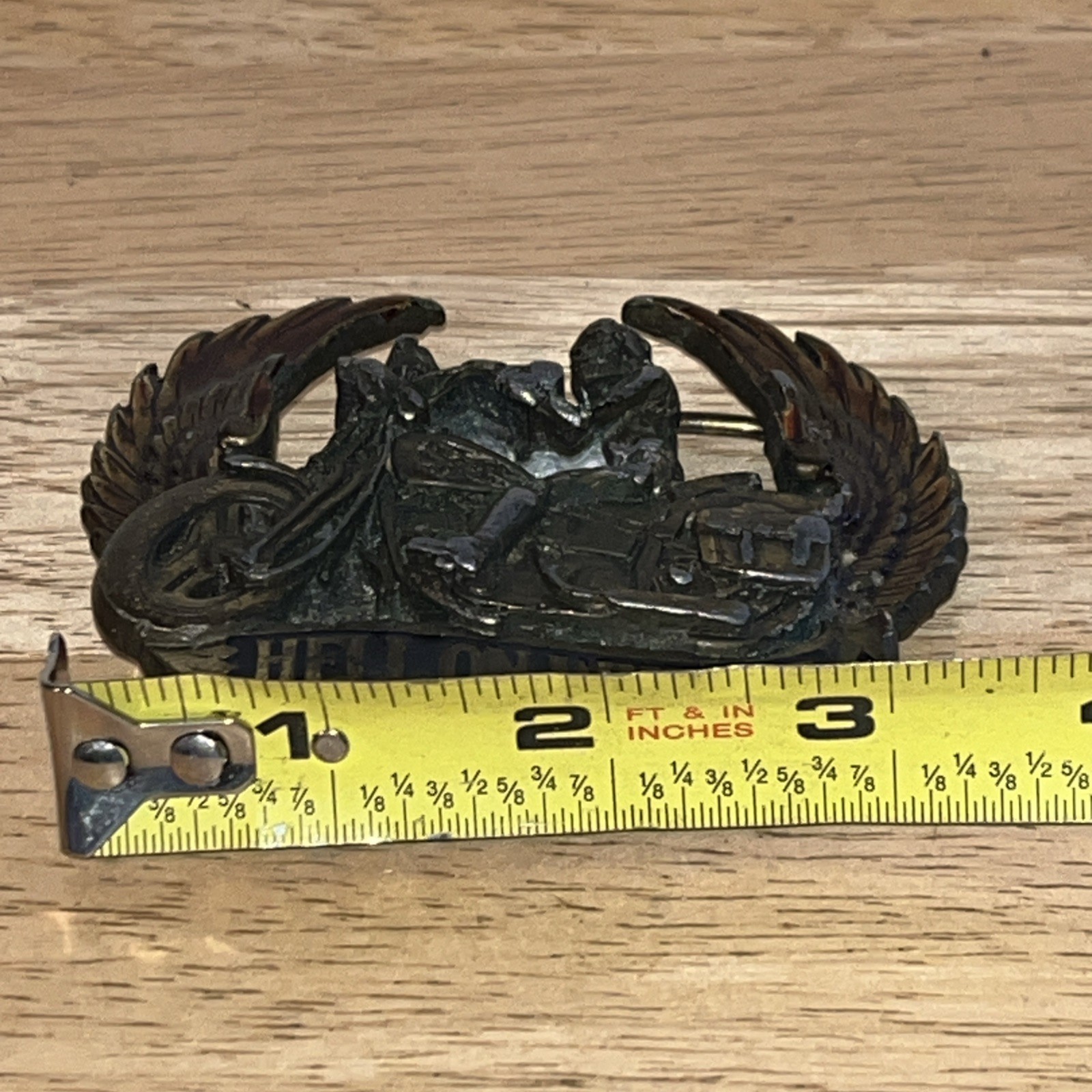 Vintage Brass Hell On Wheels Winged Biker Skeleton Motorcycle Belt Buckle