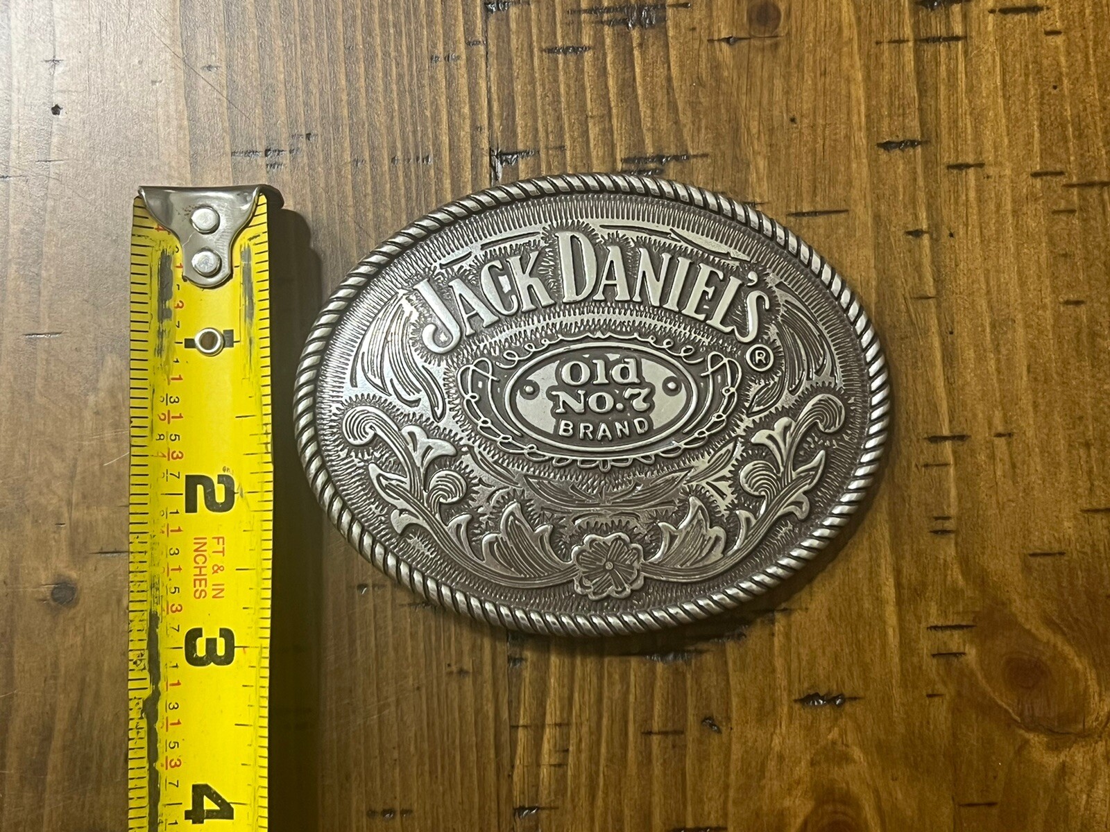 Jack Daniels Old No. 7 Brand Silver Tone Belt Buckle 4×3