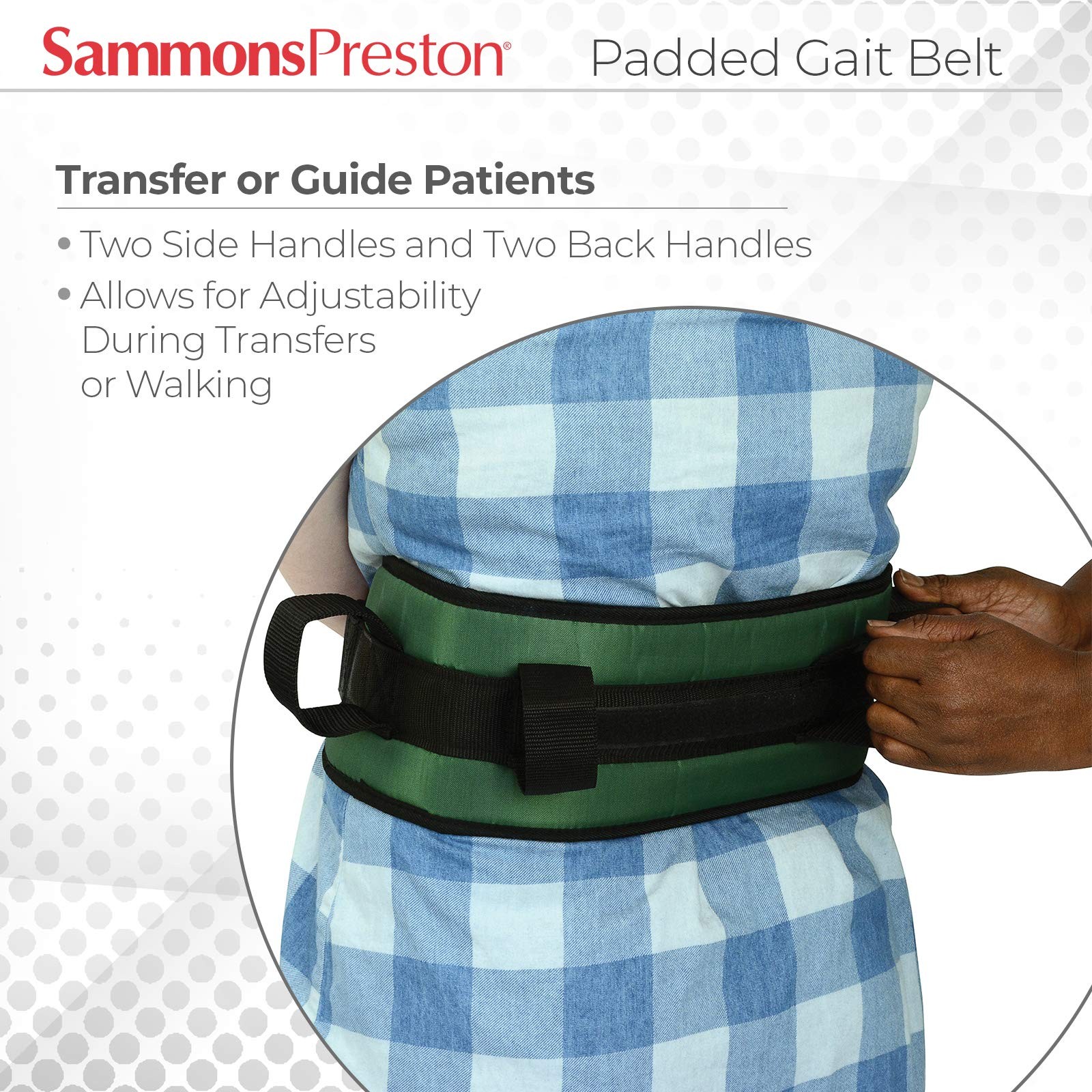Sammons Preston Padded Gait Belt with Handles, 5.5&Prime; Wide Large – Black, Grey