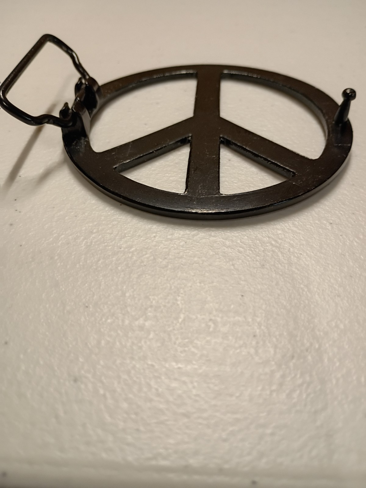 Peace Sign Emblem Belt Buckle 3.5&Prime; Diameter Black Powder Coat Paint on Metal