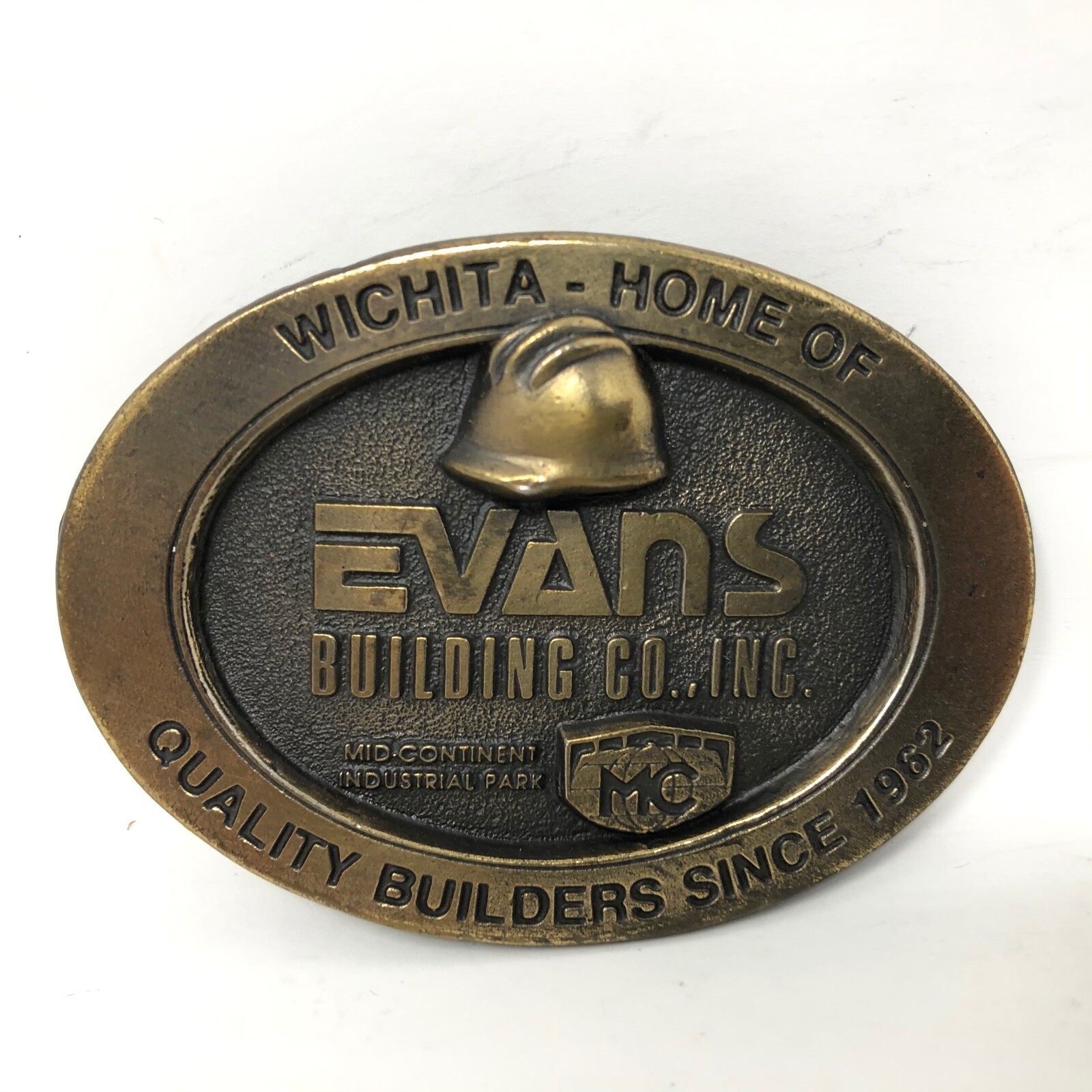 VTG Evans Building Construction Wichita Belt Buckle We Are Family Mid Continent