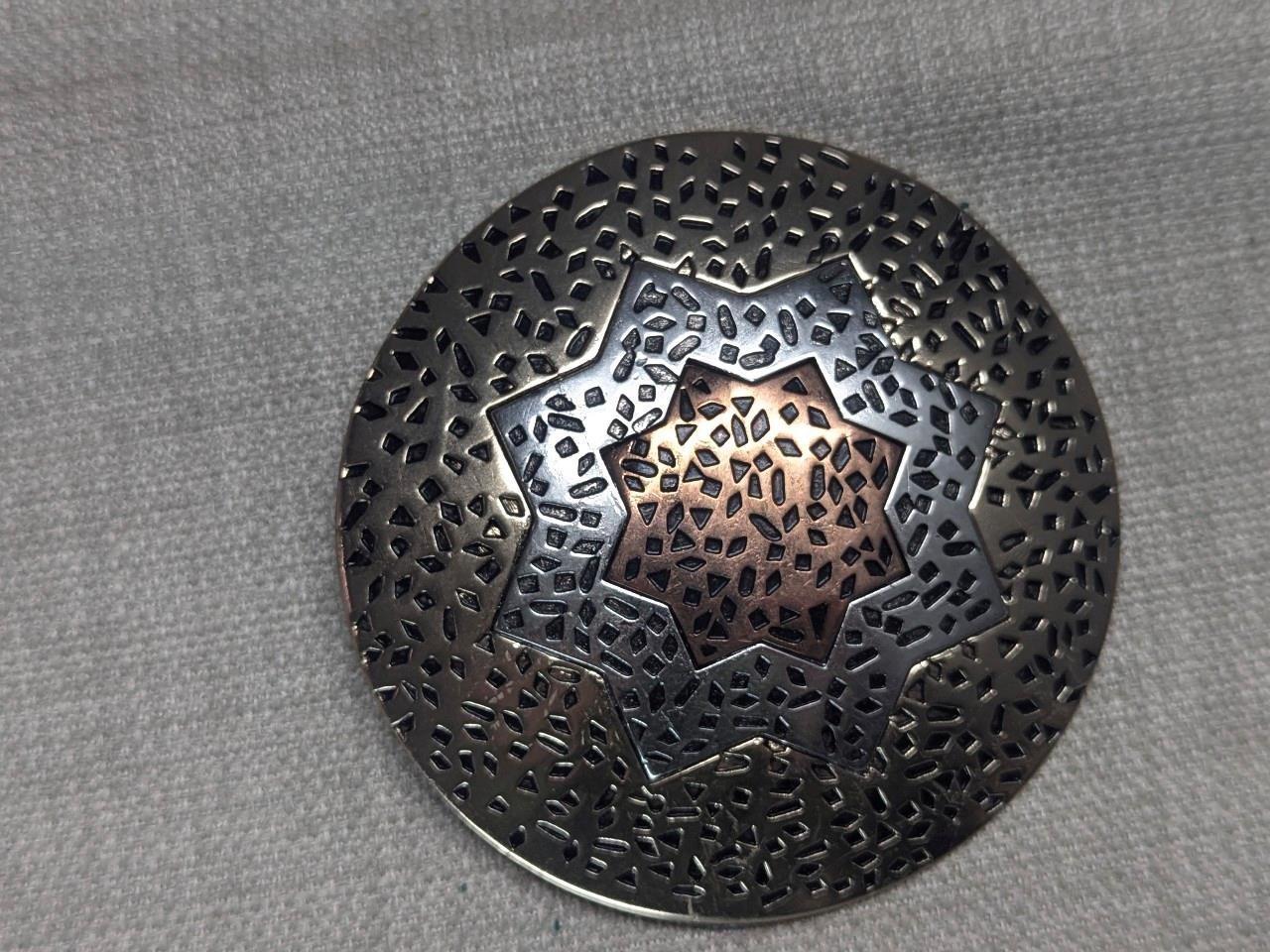 vinage LARGE belt buckle METALCRAFT cowboy WESTERN brutalist *damage*