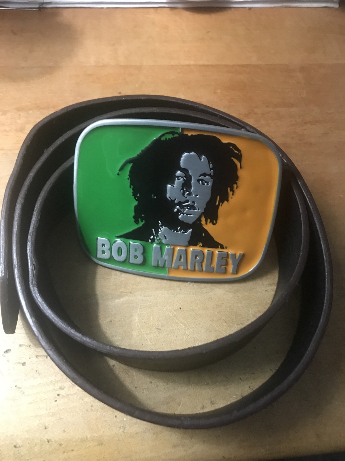 Vintage Bob Marley Rasta Green & Yellow Jamaica Colors 100% Metal Belt Buckle