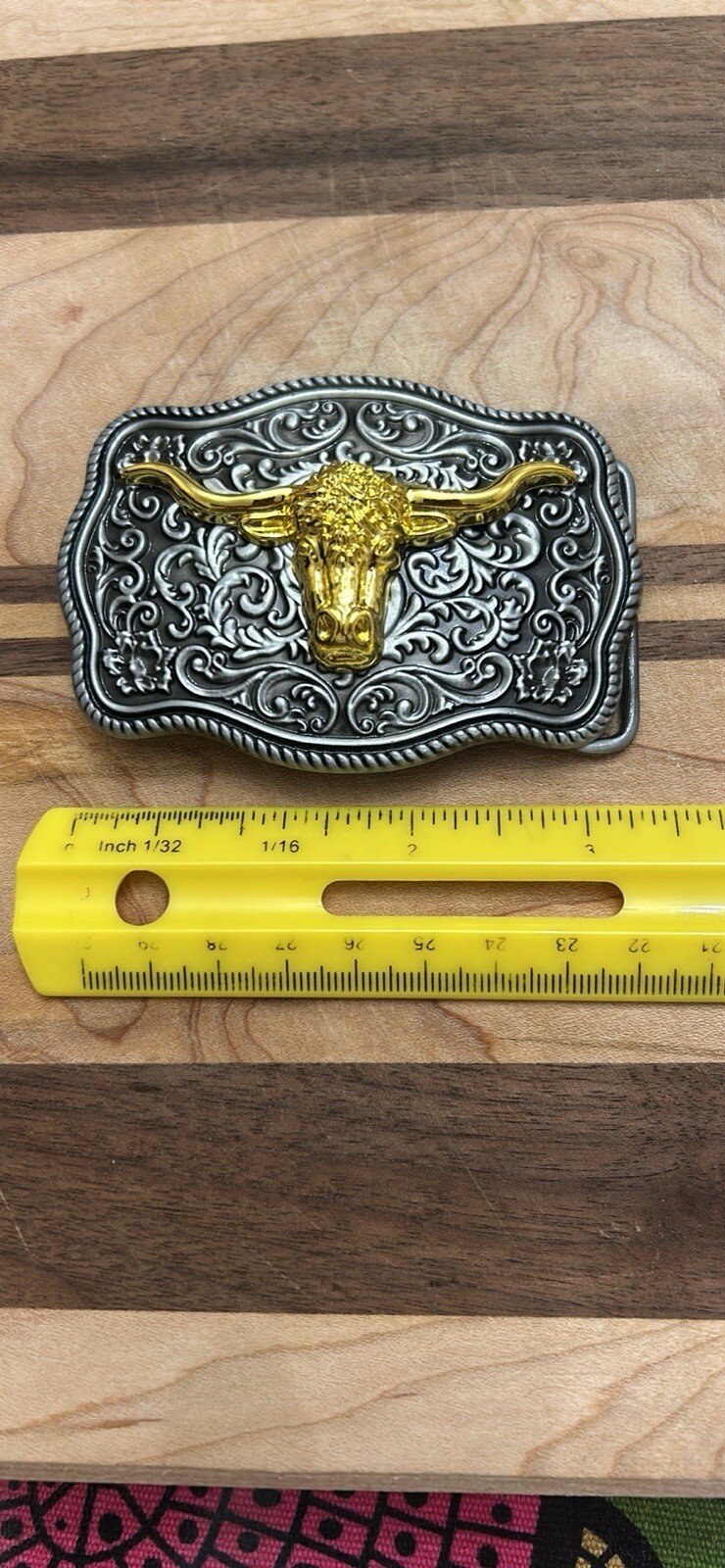 Western Flower Pattern Longhorn Bull Metal Belt Buckle