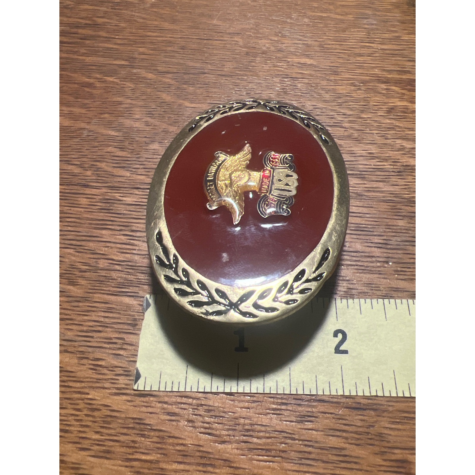 Vintage Harley Davidson Belt Buckle Eagle Made in USA Red Enamel Brass Oval B2