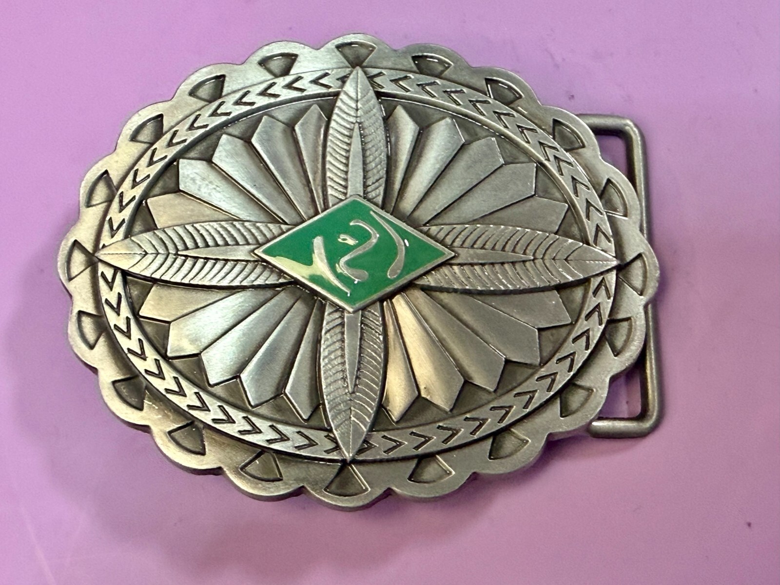 Southwestern Native Indian Tribal Art Style Green Colored Center Belt Buckle