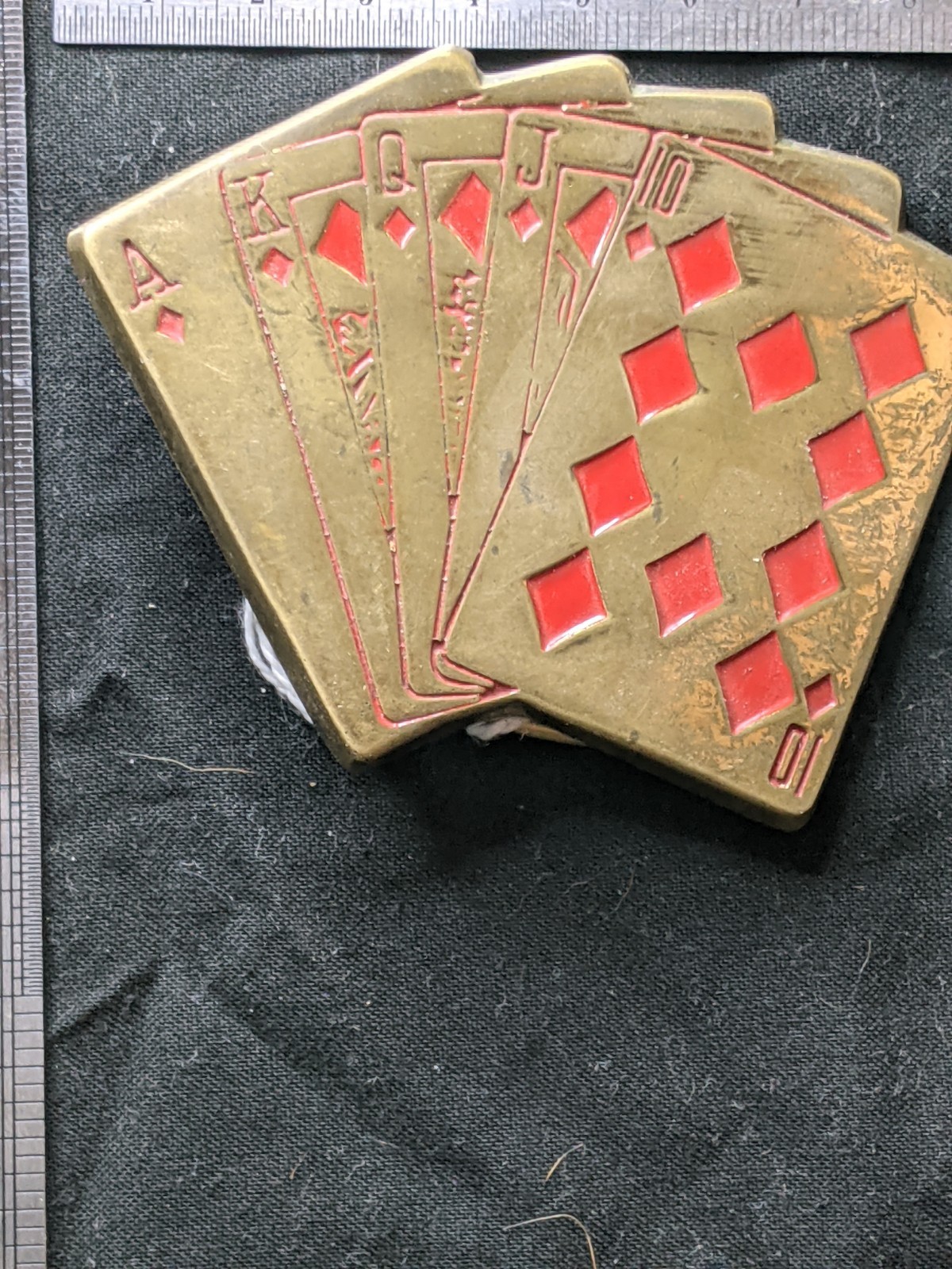 Baron Solid Brass Playing Cards Western Belt Buckle Gold/Red 1.5 in 5937