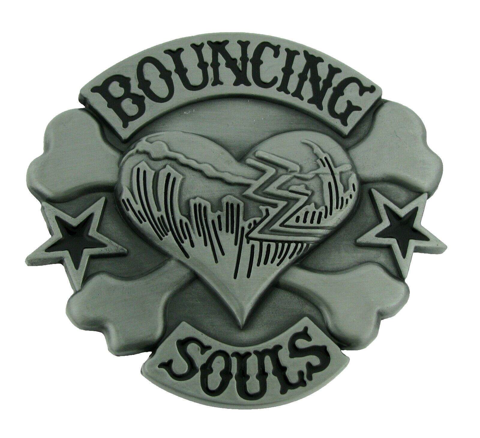Skull Belt Buckle Bouncing Souls Heart Crossbones Gray Metal Tattoo Skeleton