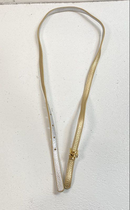 Tory Burch Reversible Logo Skinny Belt In Gold And Silver