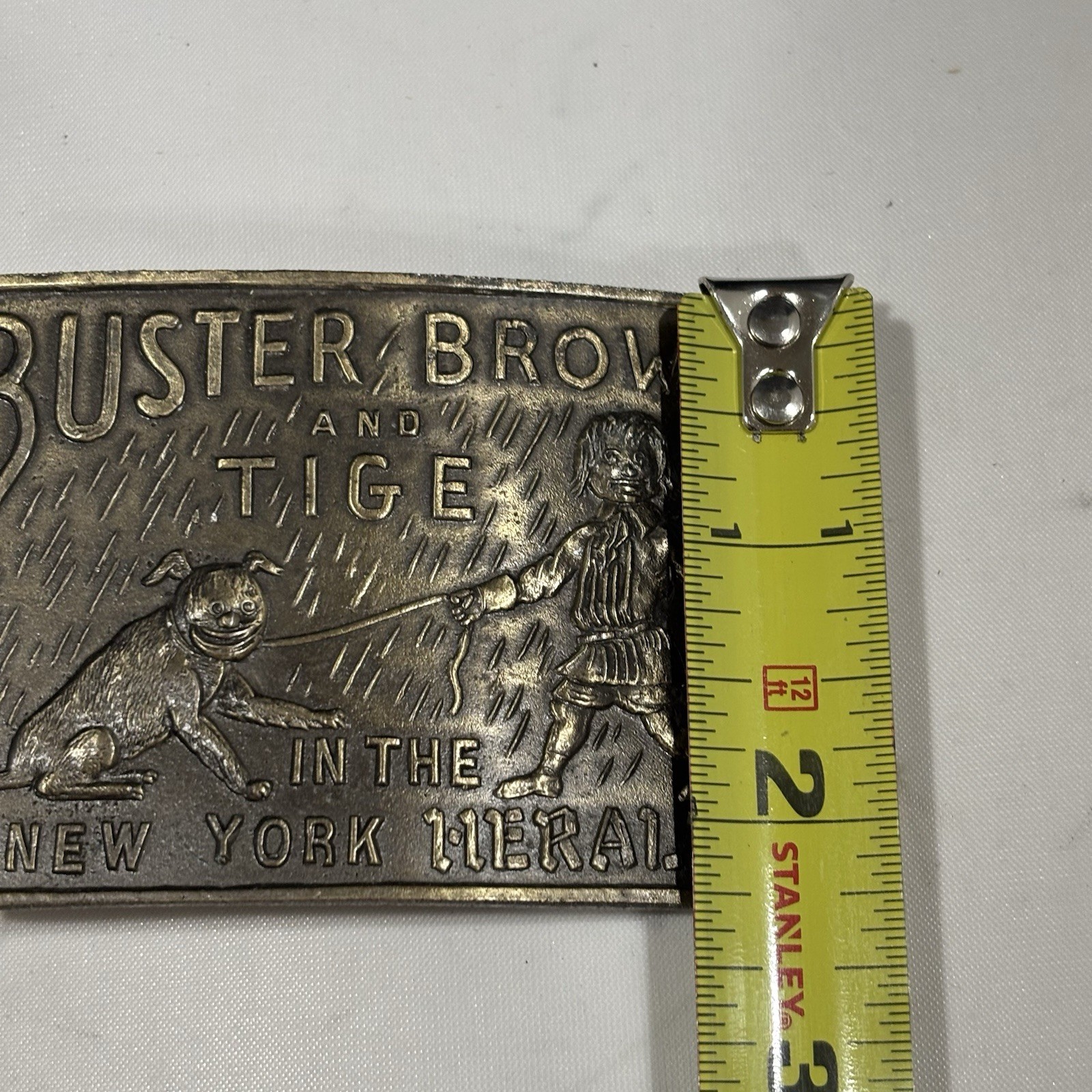 BUSTER BROWN AND TIGE Belt Buckle Lewis Buckles Chicago 3” x 2.25” Heavy Brass