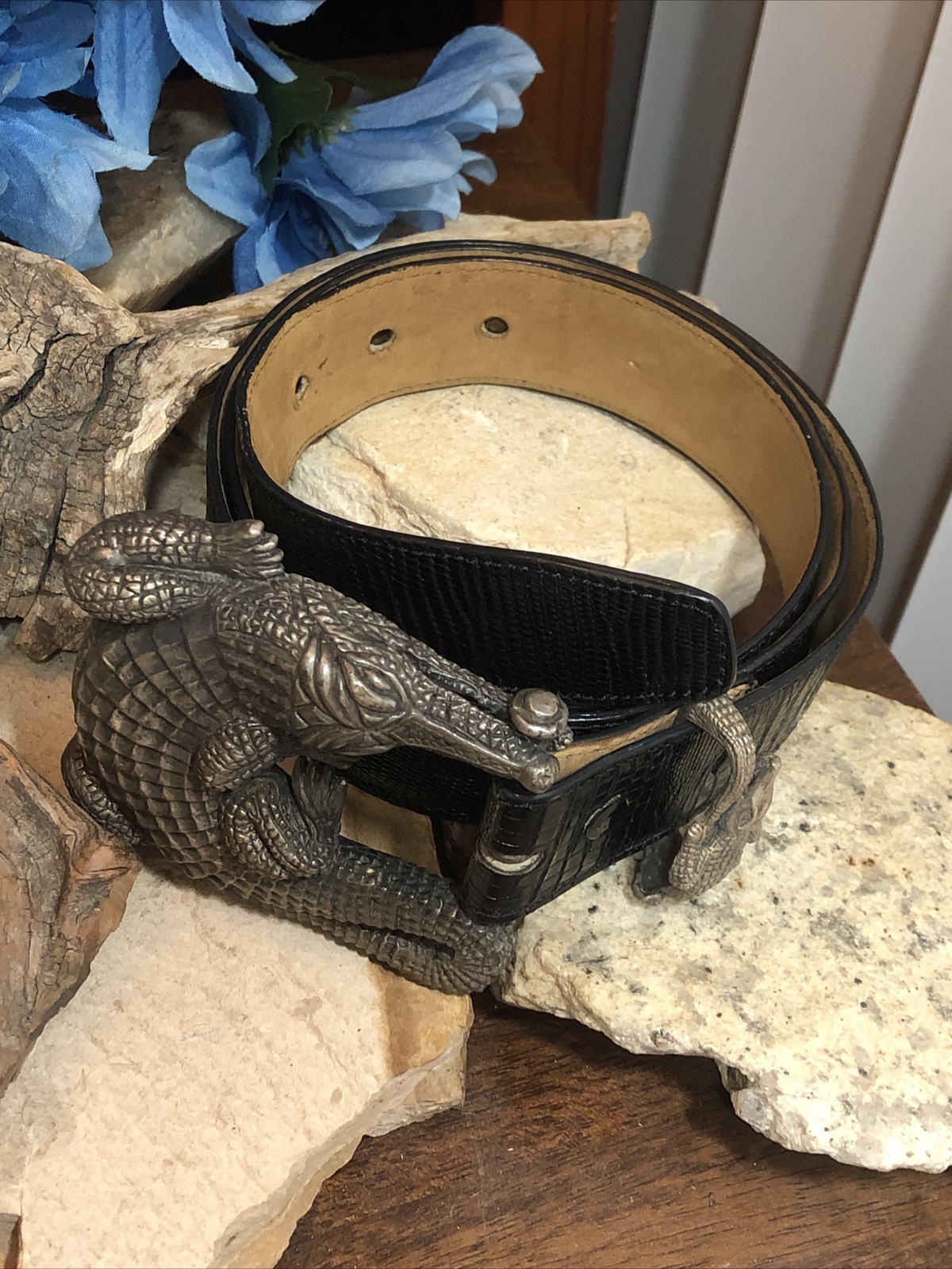 Vintage J.DEEGAN Sterling Silver 925 ALLIGATOR Crocodile belt BUCKLE 6.2oz, 175g