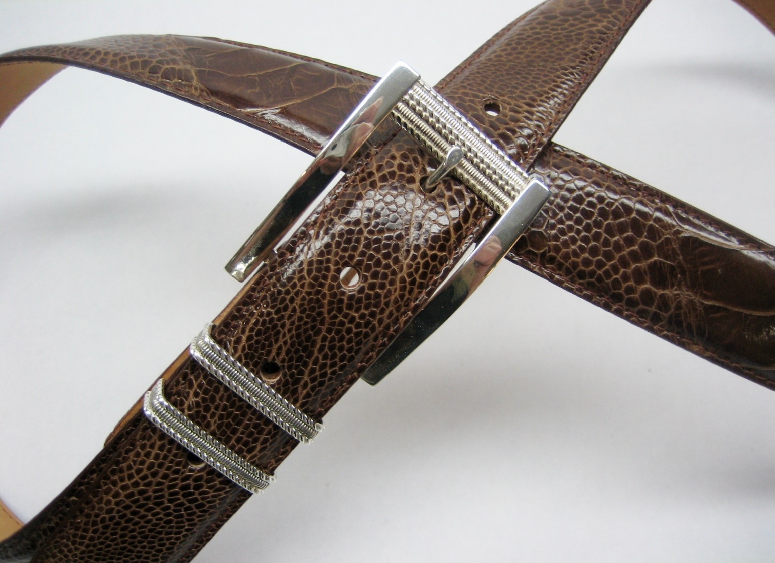 Sterling silver buckle w/ 30mm Genuine Ostrich belt size 26 to 46 made in U.S.A.