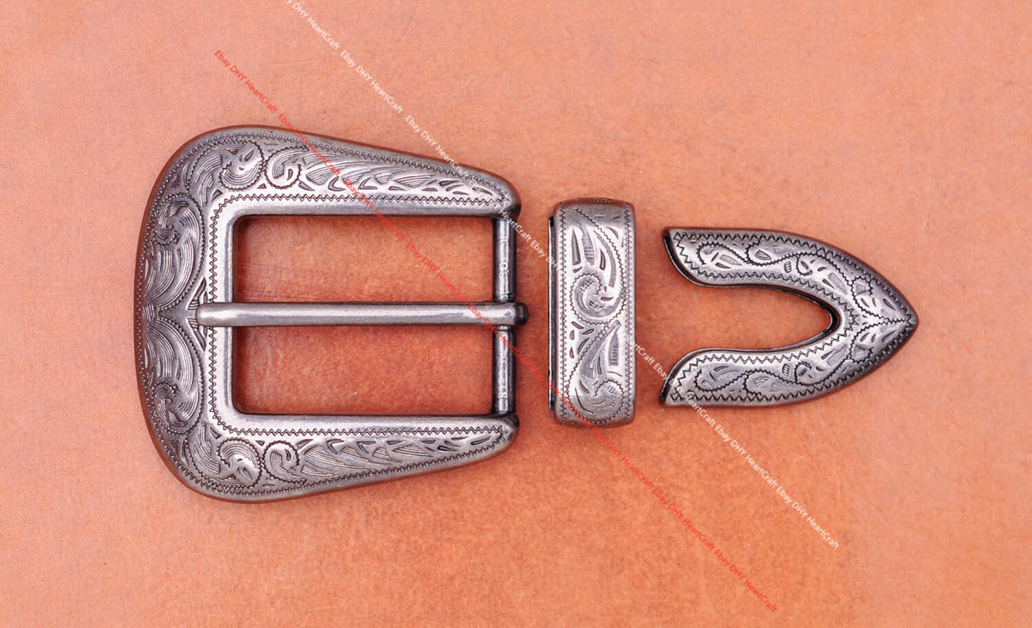 30mm Western Engraved Silver Equestrian Tack Bridle/Halter Belt Buckle 3pc Set