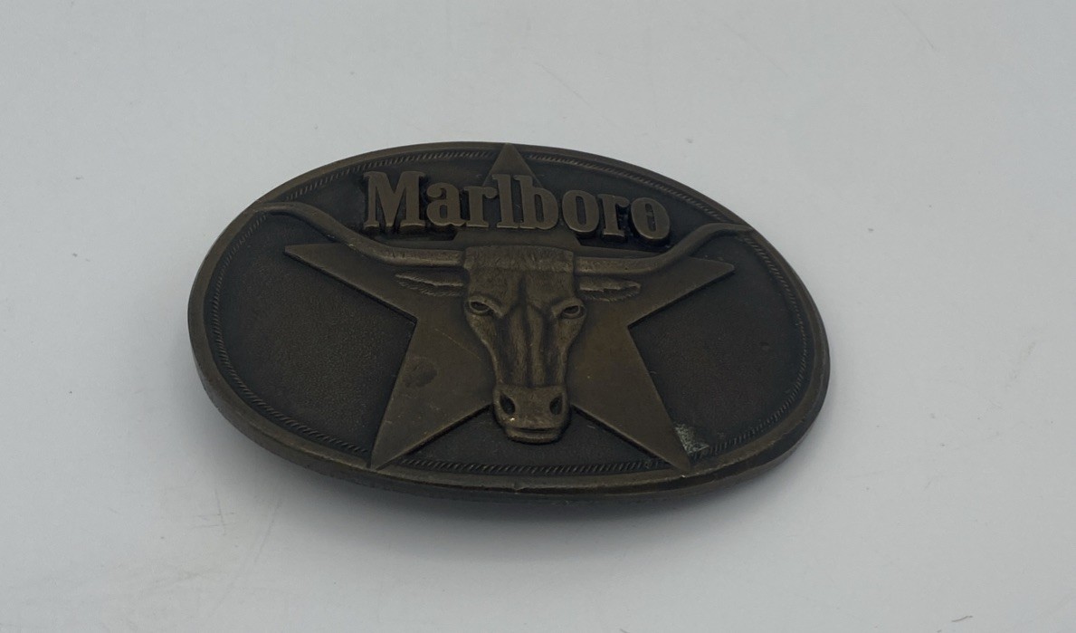 VINTAGE Marlboro Belt Buckle Mens Solid Brass Longhorn Star Western 1987