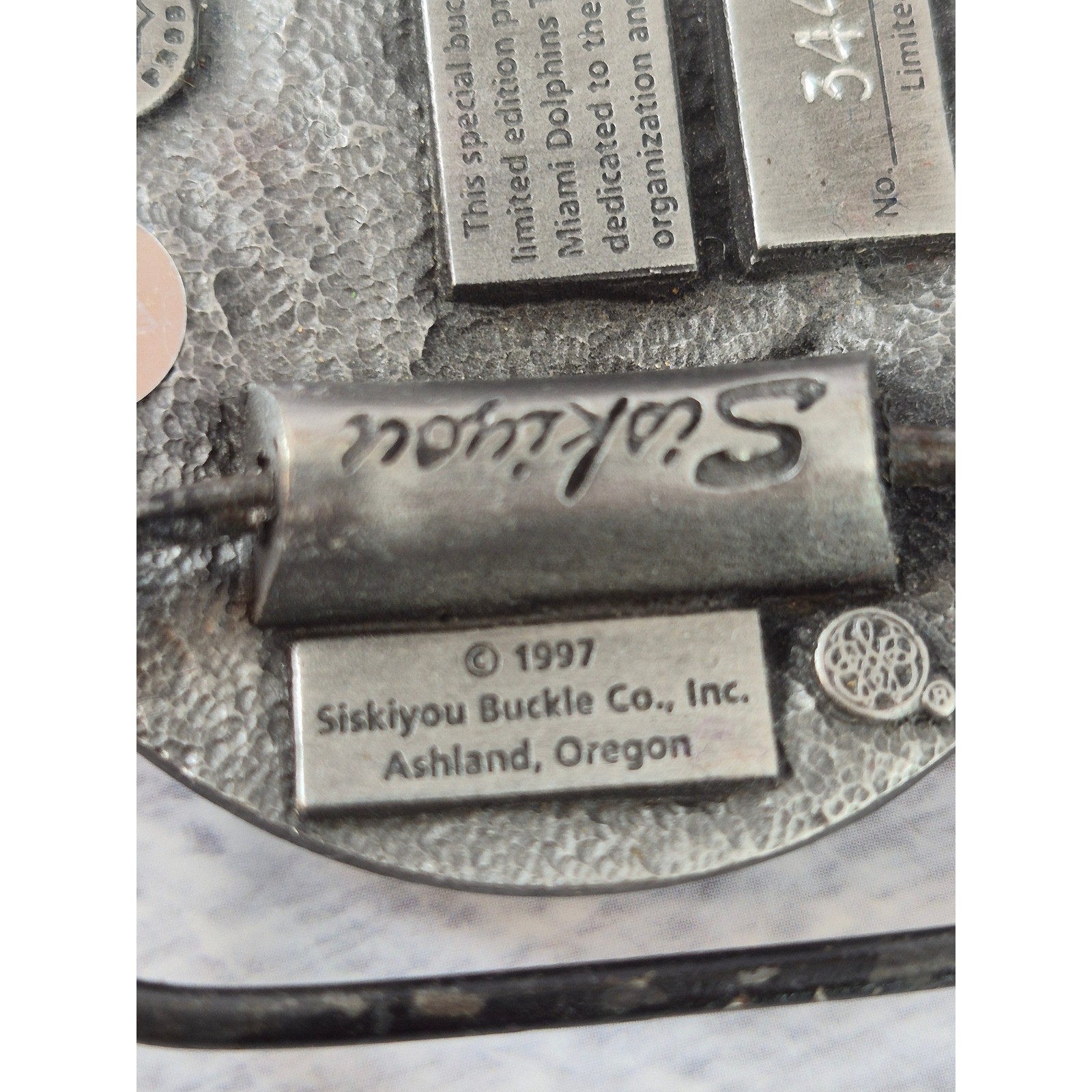 Vintage 1997 Miami Dolphins Siskiyou Belt Buckle Limited Edition NFL No 3445