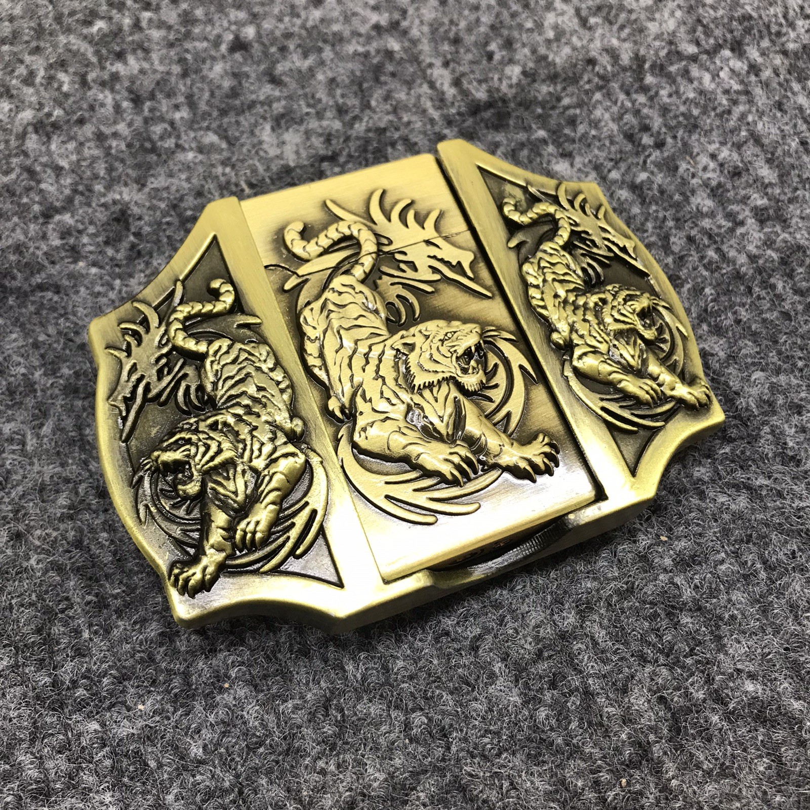 Antique Brushed Tiger Belt Buckle with Lighter, Stock in US