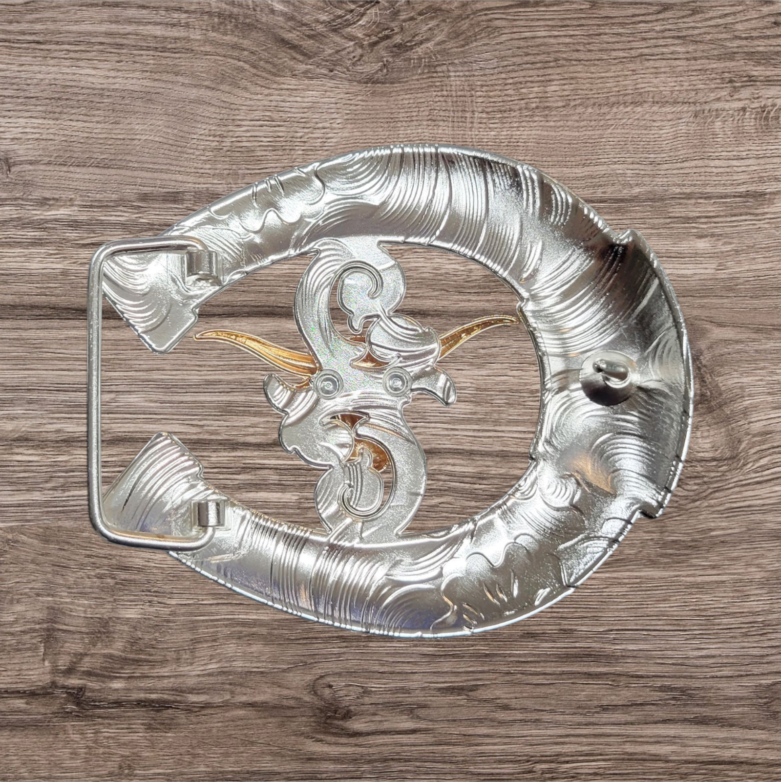 Cowboy Belt Buckle For Men Long Horn Bull Head 4.25&Prime;x3.75&Prime;Black Tone/Silver/Gold