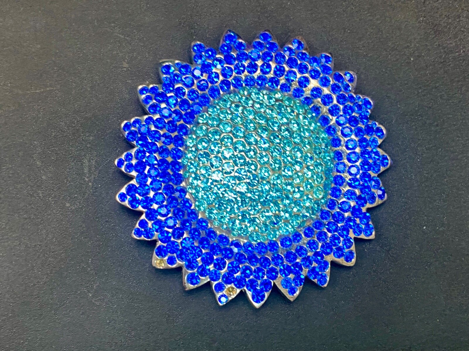 A Blue Green Sea Of Rhinestones – Starburst Cutout Vintage Belt Buckle