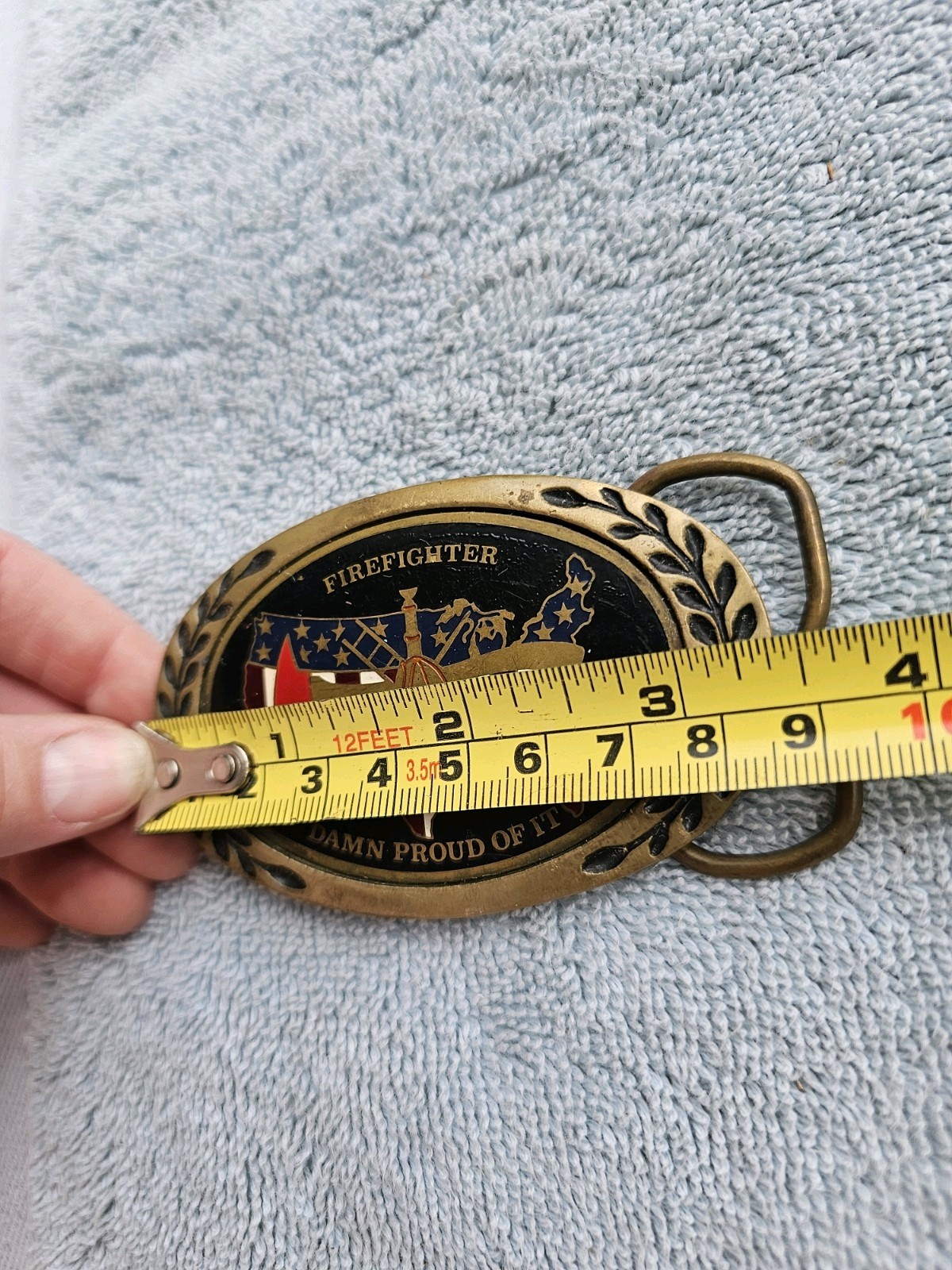 Firefighter « Damn Proud Of It » Heritage Solid Brass Belt Buckle Vintage America