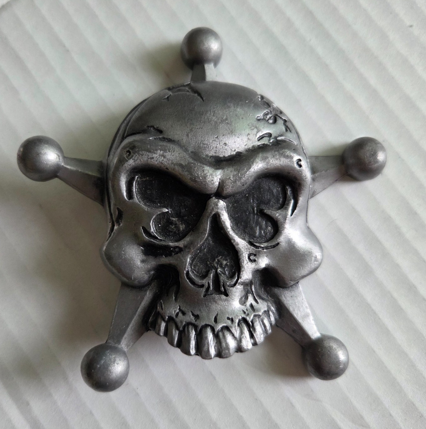 Heavy Metal Mfg. USA Skull 5 Point Star Pirate Belt Buckle 3D Biker Rock Grunge