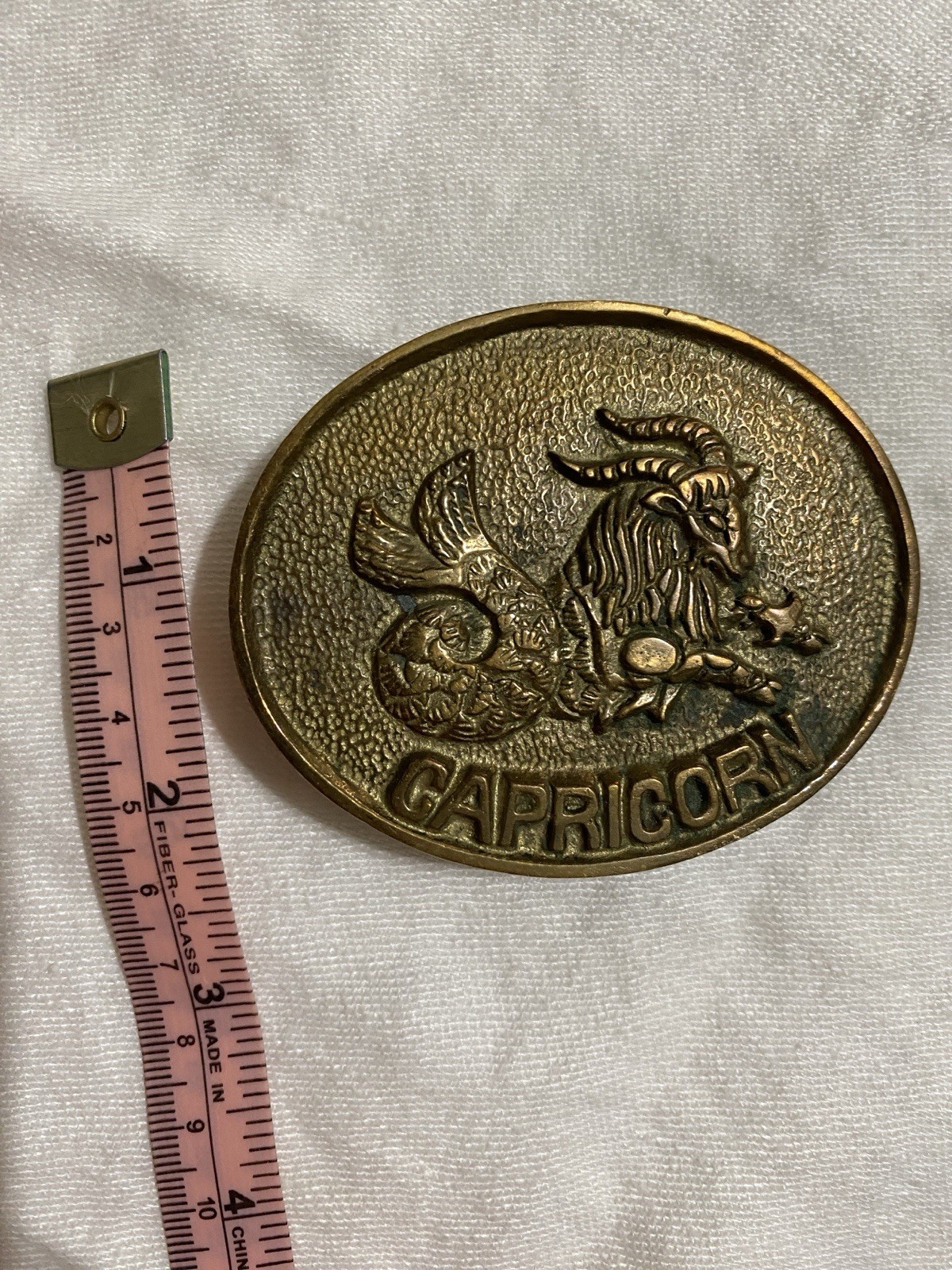 Vintage Solid Brass Capricorn Zodiac Oval Clip Belt Buckle Gold Fits 1.5&Prime;