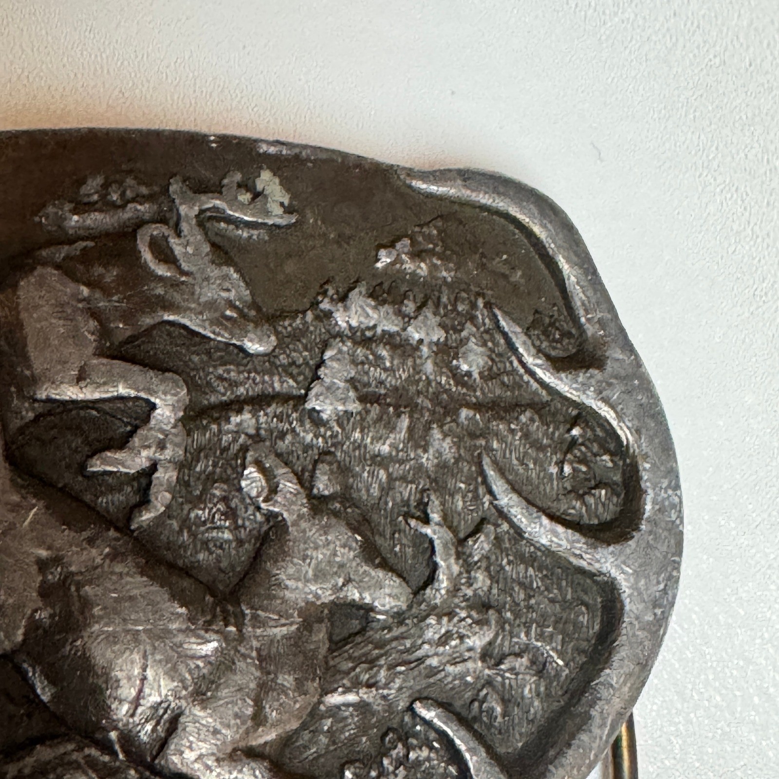 Vintage Pewter Deer Buckle Hunting Scene Belt Buckle Metal Western Cowboy