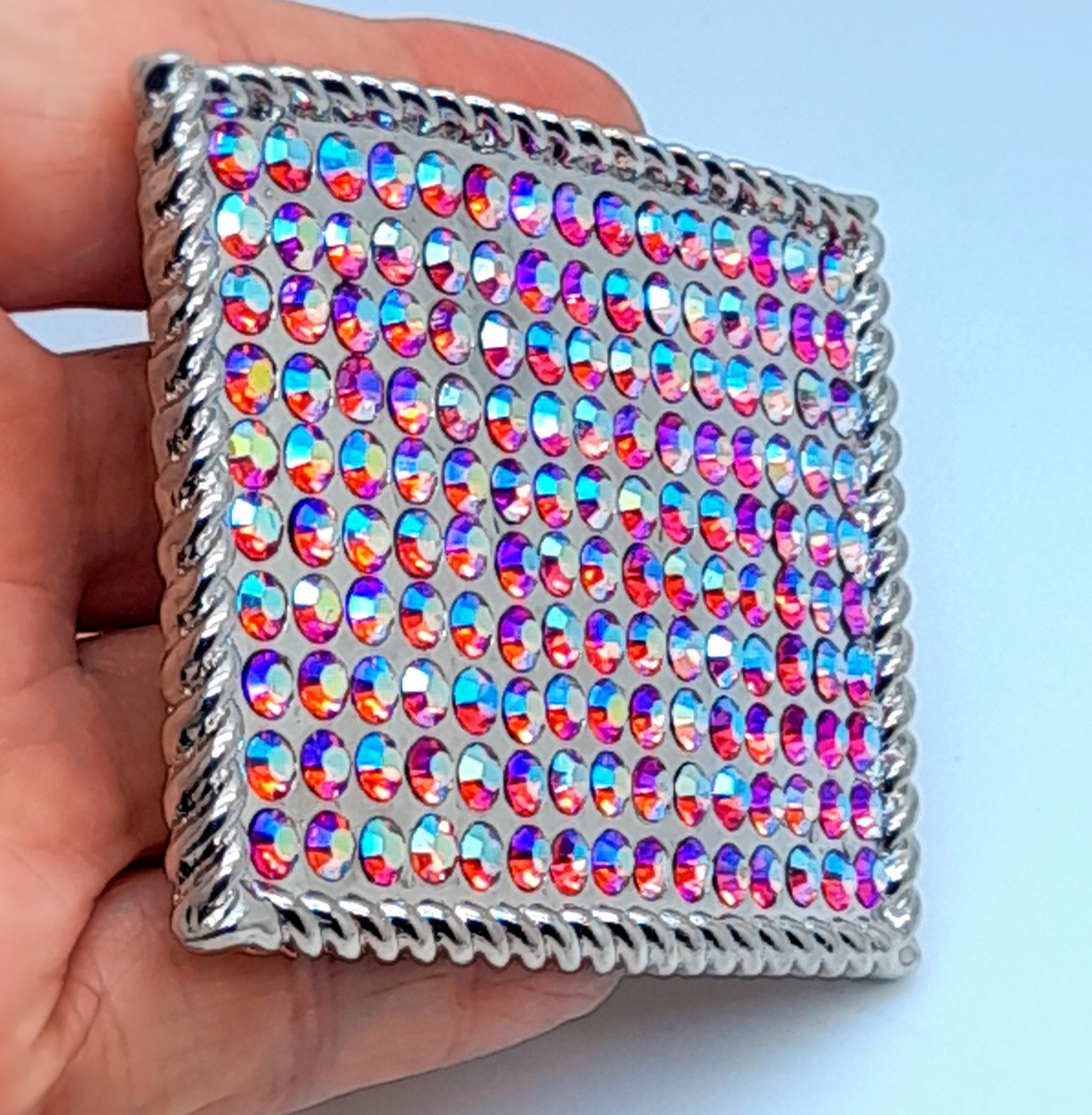 Fashion unisex style classic oblong Belt Buckle Silver Metal pink ab rhinestones