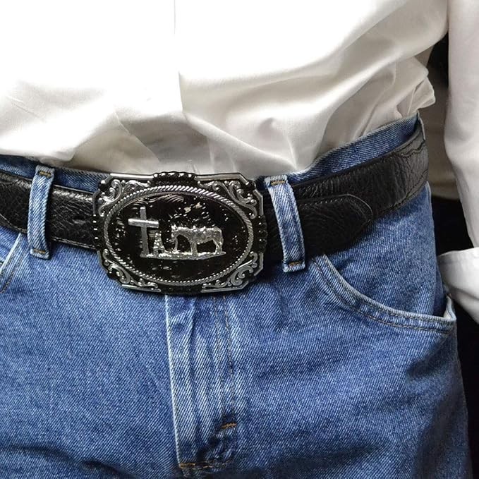 Montana Silversmiths Gunmetal Cameo Filigree with Christian Cowboy Buckle
