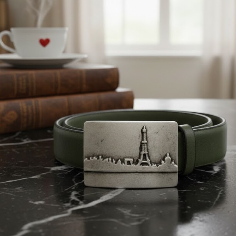 Paris City Silhouette Belt Buckle Skyline Metal Modern Urban Design