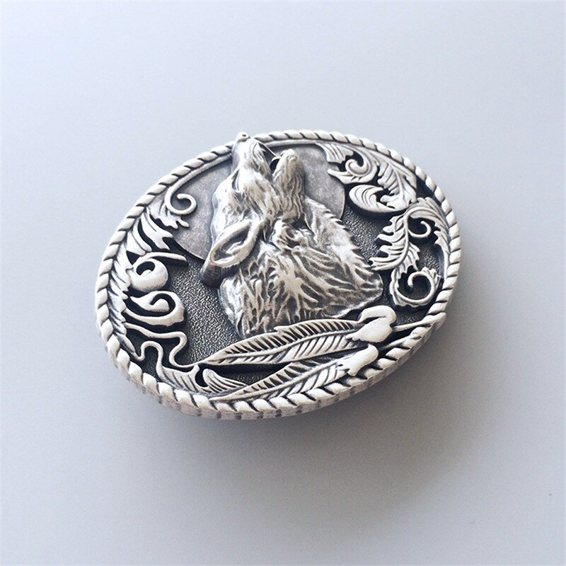 Vintage Silver Plated Western Shout Wolf Oval Belt Buckle also Stock in US