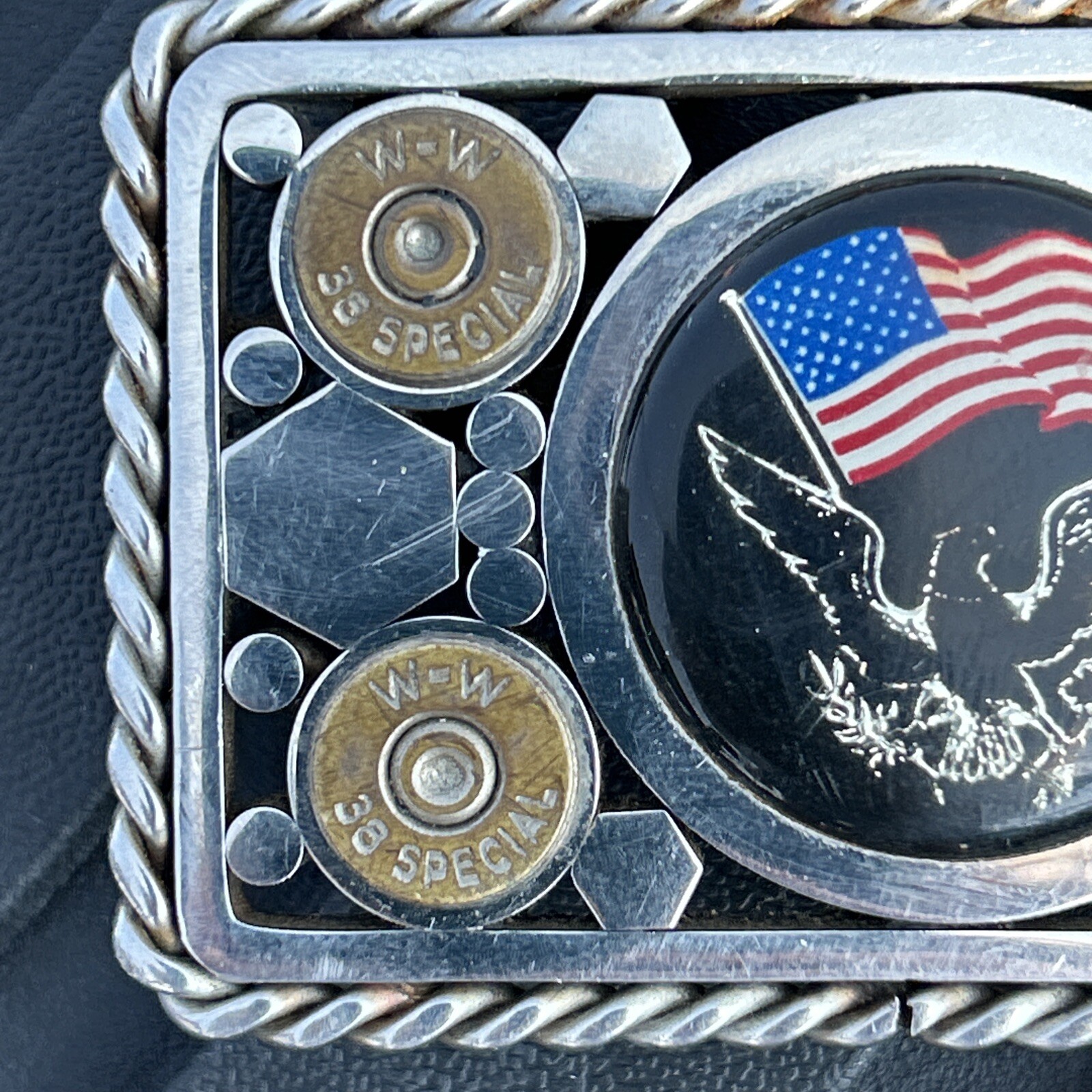 American Flag Belt Buckle With Eagle USA Red White Blue Patriotic Winchester