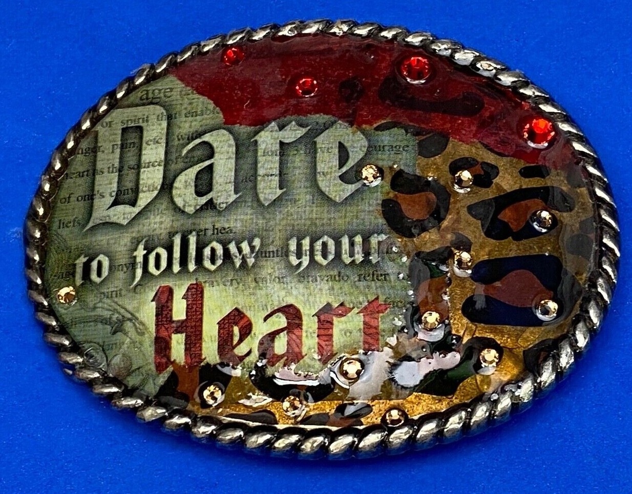 Dare To Follow Your Heart Rhinestone Accented Statement Oval Belt Buckle.