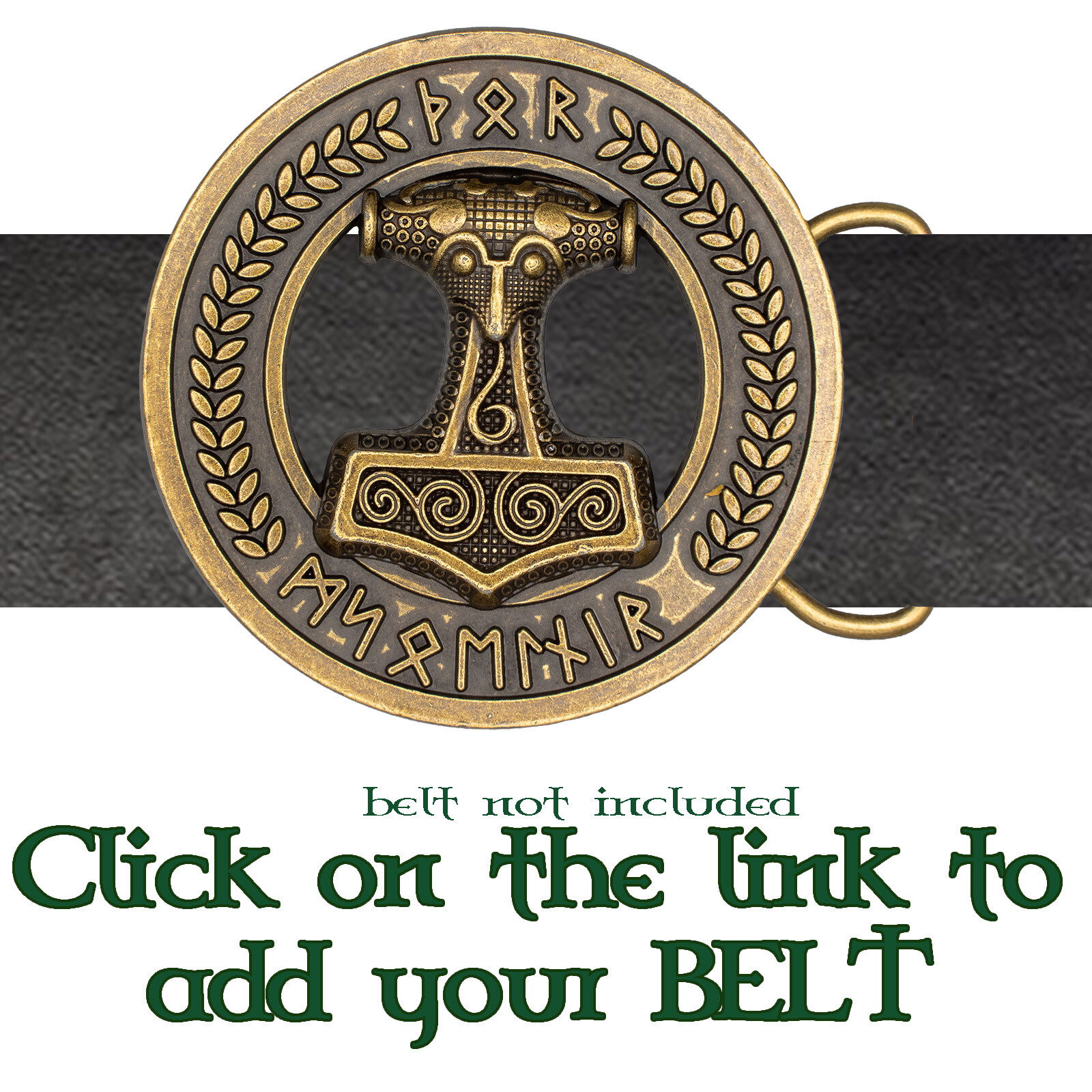 Thors Hammer Viking Metal Belt Buckle Biker UK Laurel Leaf Roman Nordic