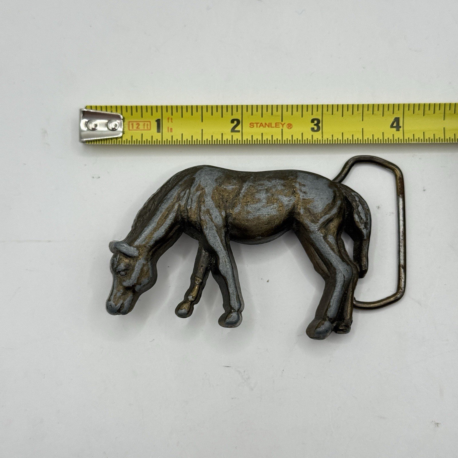 Vintage Antique Bronze Western Style Grazing Horse Belt Buckle Equestrian 4179