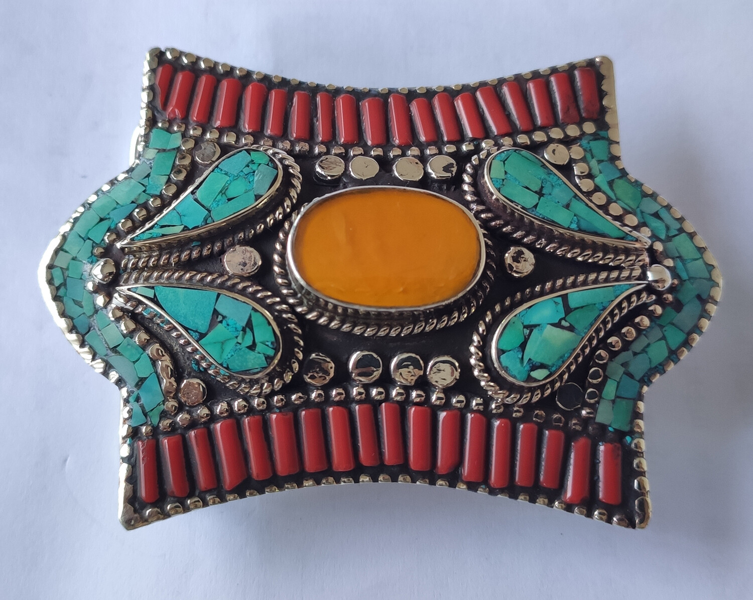 Tibetan Silver Buckle Leather Belt waist trap Turquoise Coral Clasp, BB8