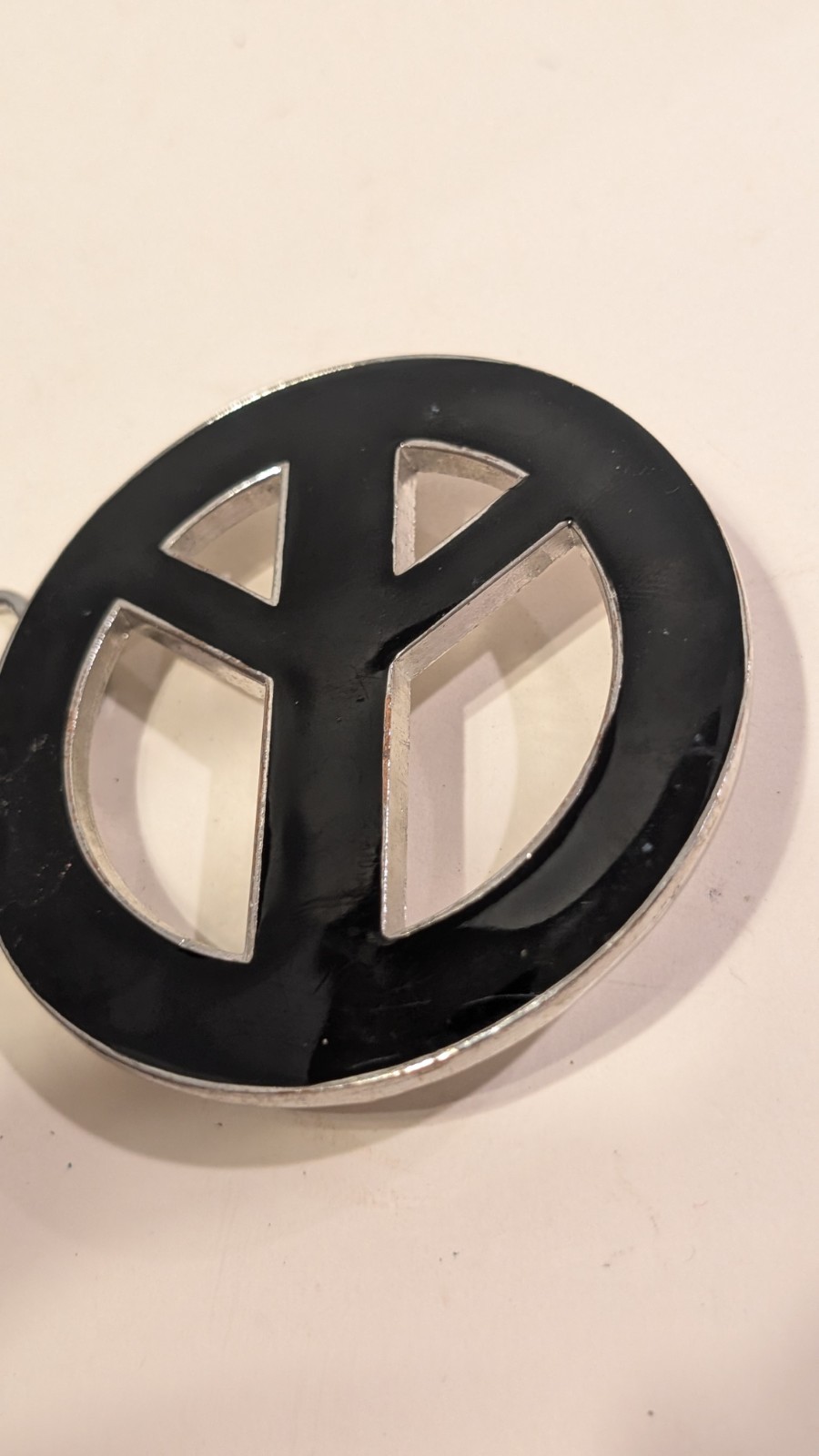 Vintage Style Black & Silver Peace Sign Belt Buckle Hippie Punk Emo Y2K