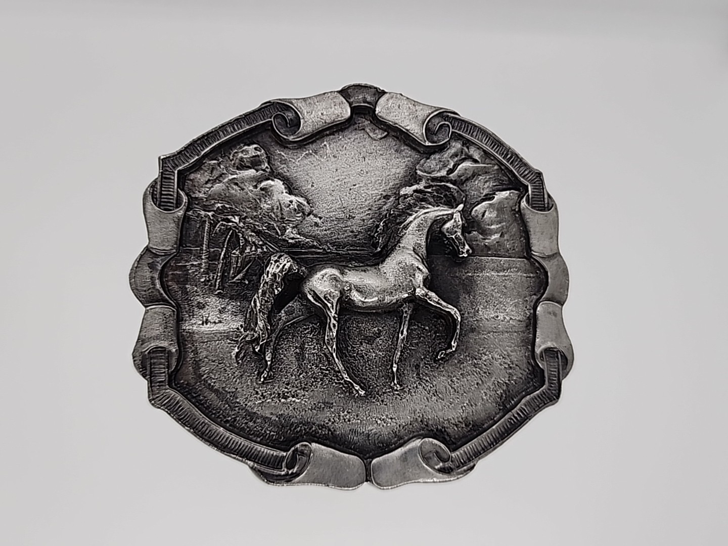 1976 Bergamot Brass Works Horse Belt Buckle U144 – Made in the USA. READ