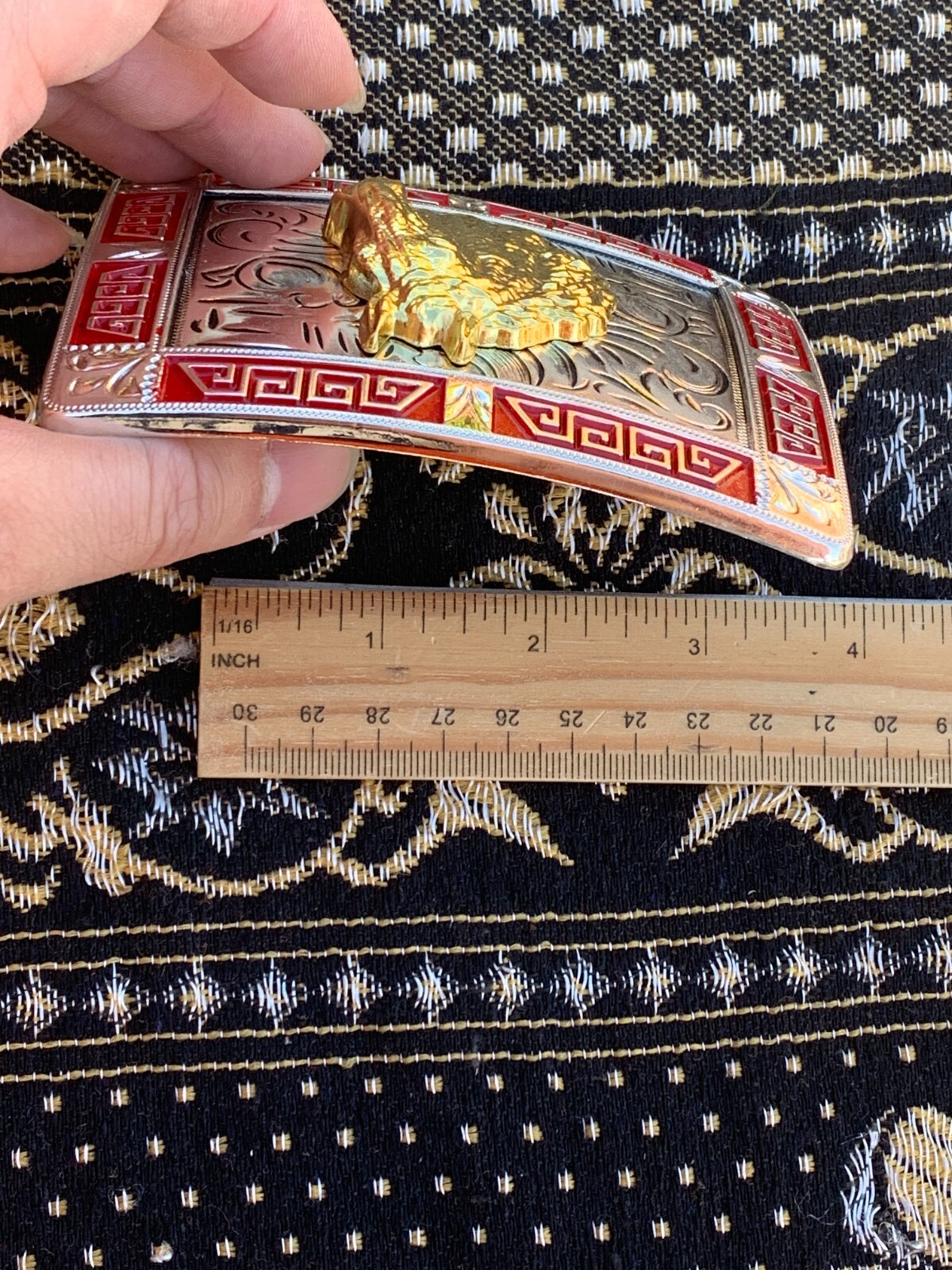 Western Red Buckle Gold Silver Horse Head Cowboy 2 »Buckle Hebilla Vaquero