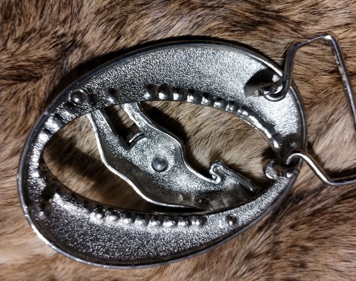 Belt Buckle Big Cat Jaguar Panther Leopard Silver Rhinestone Ruby Eyes 3&Prime; Wide