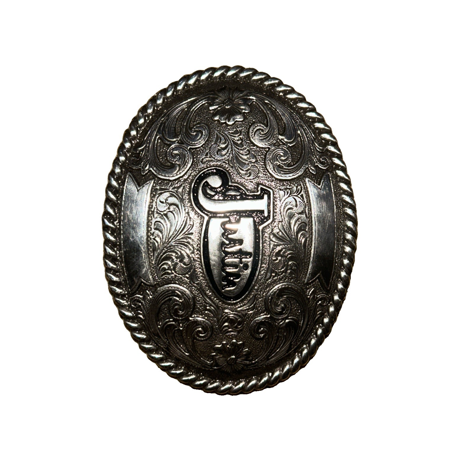 JUSTIN SIGNATURE OVAL SILVER-TONE WESTERN BUCKLE