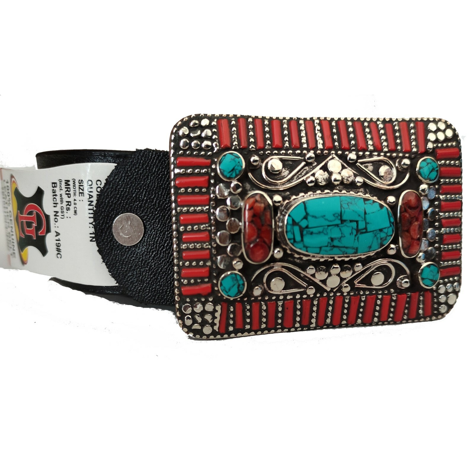 Tibetan Silver Belt Buckle Leather waist trap Turquoise Coral Clasp, B48