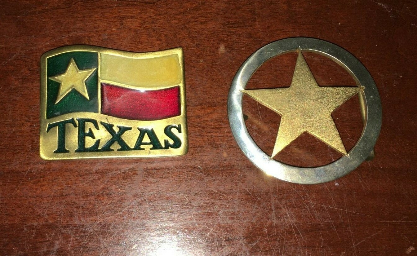 Set of 2 Belt Buckle Texas State Flag Xoleaco & Texas Star