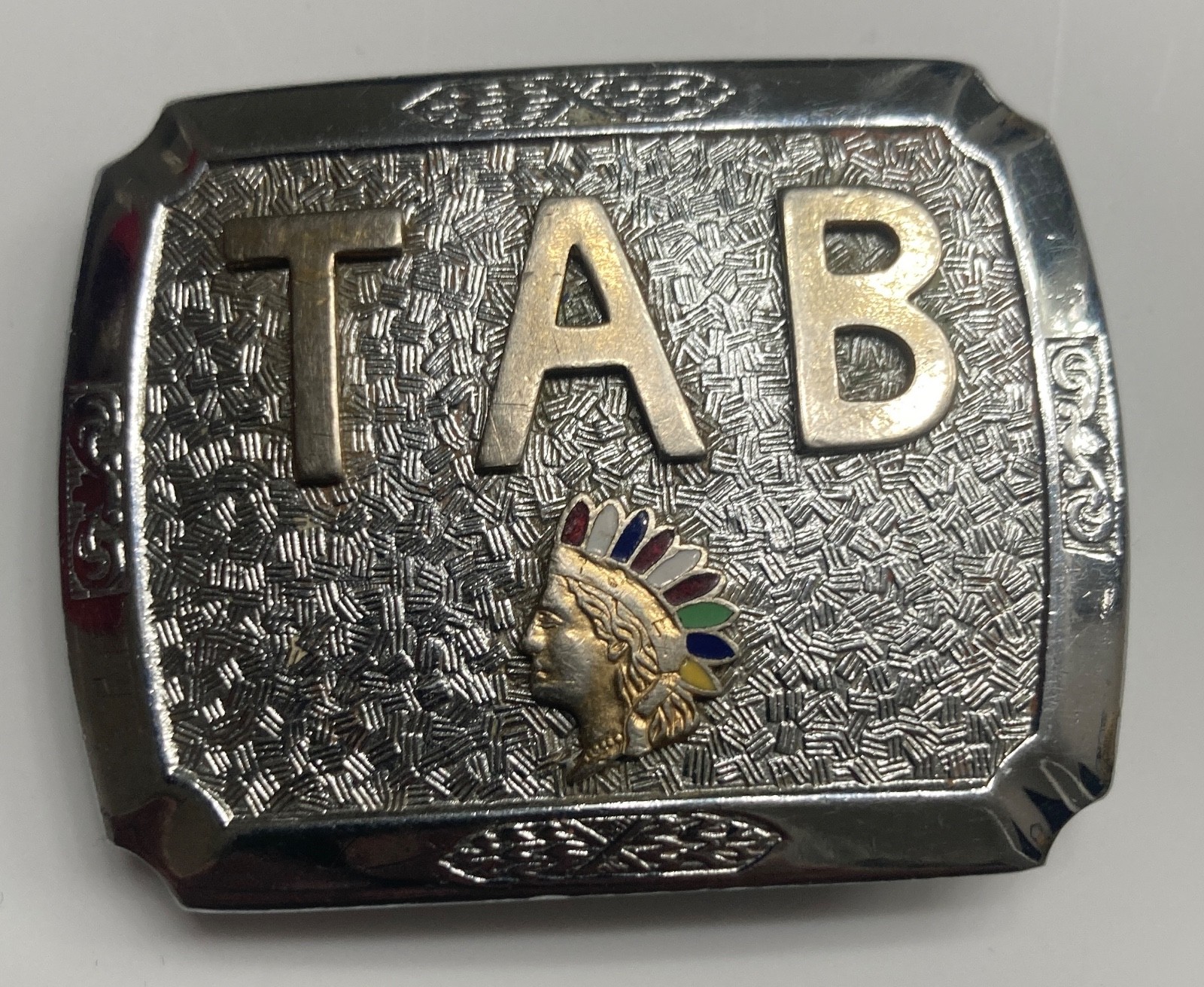 STALDER TAB BELT BUCKLE WUTH INDIAN HEAD ON IT TAB BELT BUCKLE