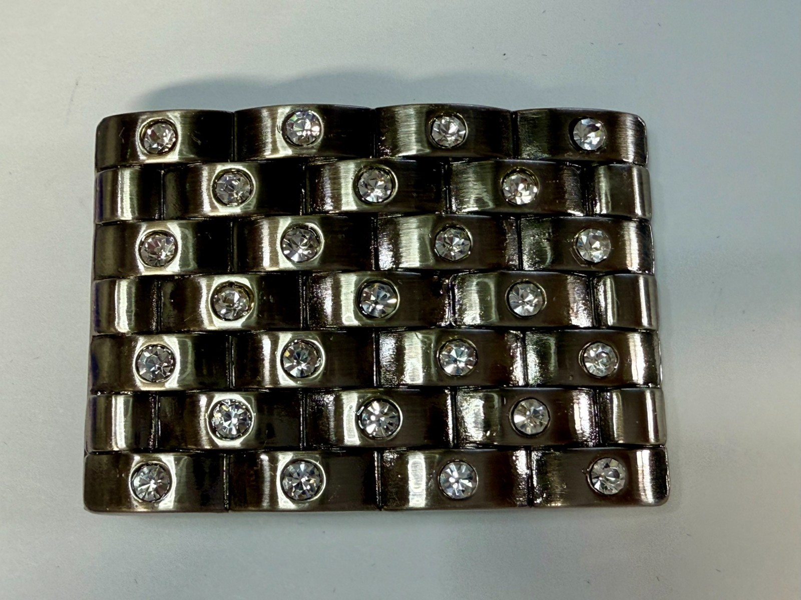 Block Brick Wall Pattern, Clear Rhinestone Accented Bling Jeweled Belt Buckle