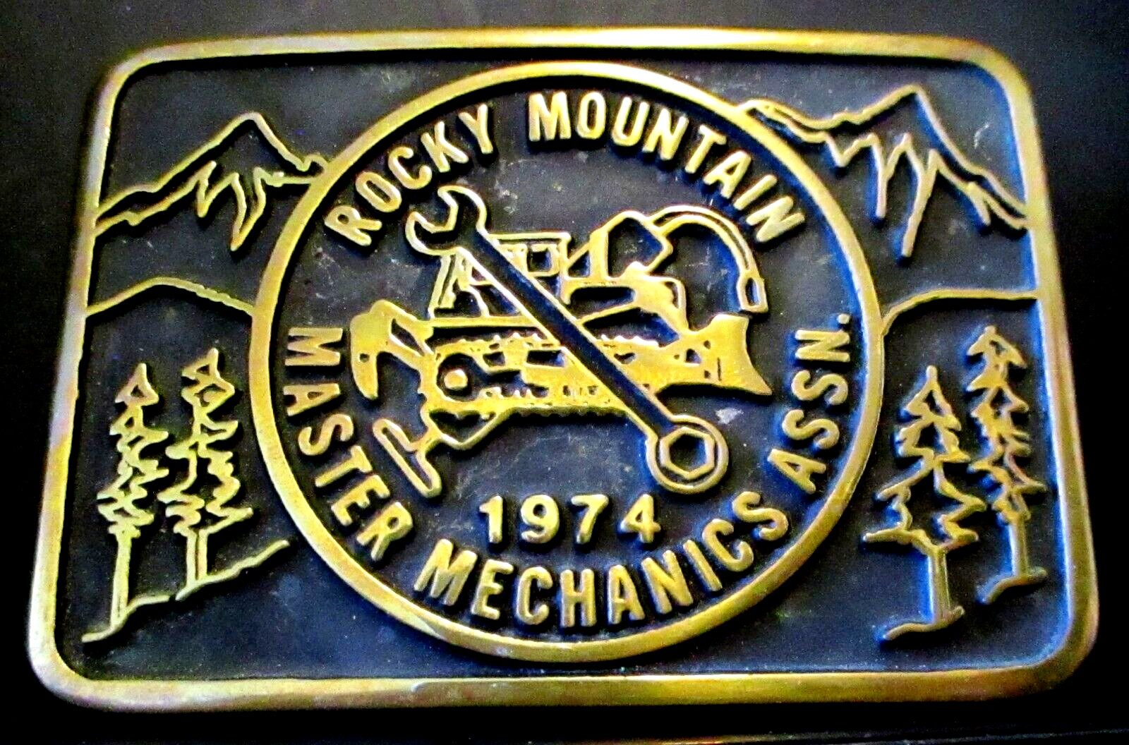 Rocky Mountain Master Mechanics Assn 1974 Belt Buckle Anacortes Brass Vtg 80s